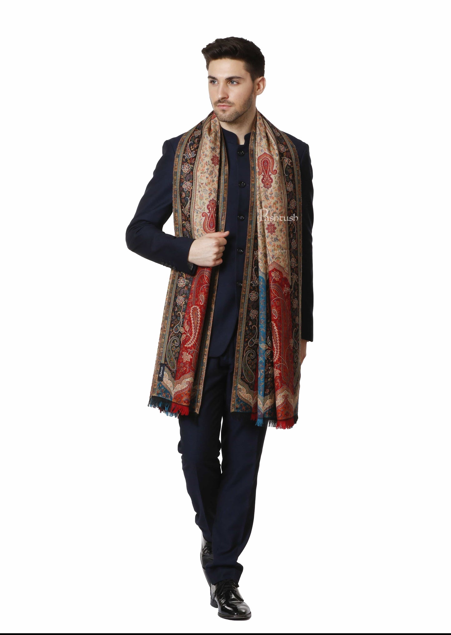 Pashtush India 0 Pashtush Mens Ethnic Stole, Multicoloured, Faux Pashmina