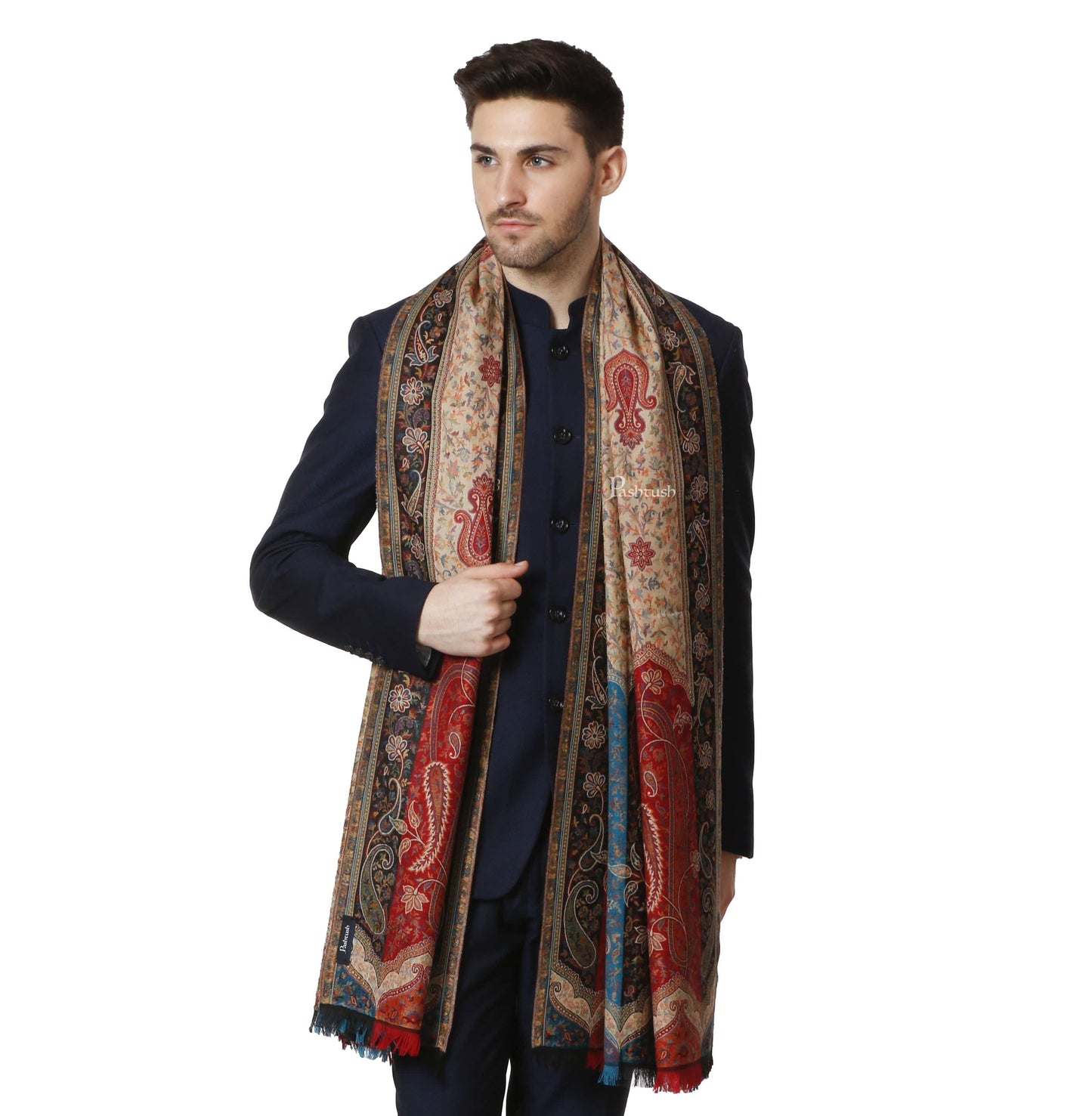 Pashtush India 0 Pashtush Mens Ethnic Stole, Multicoloured, Faux Pashmina