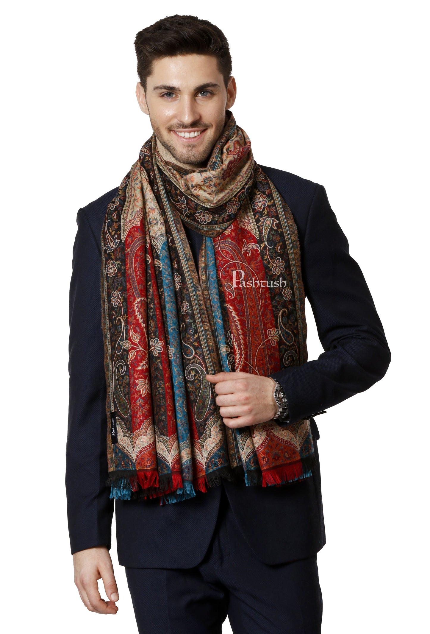 Pashtush India 0 Pashtush Mens Ethnic Stole, Multicoloured, Faux Pashmina