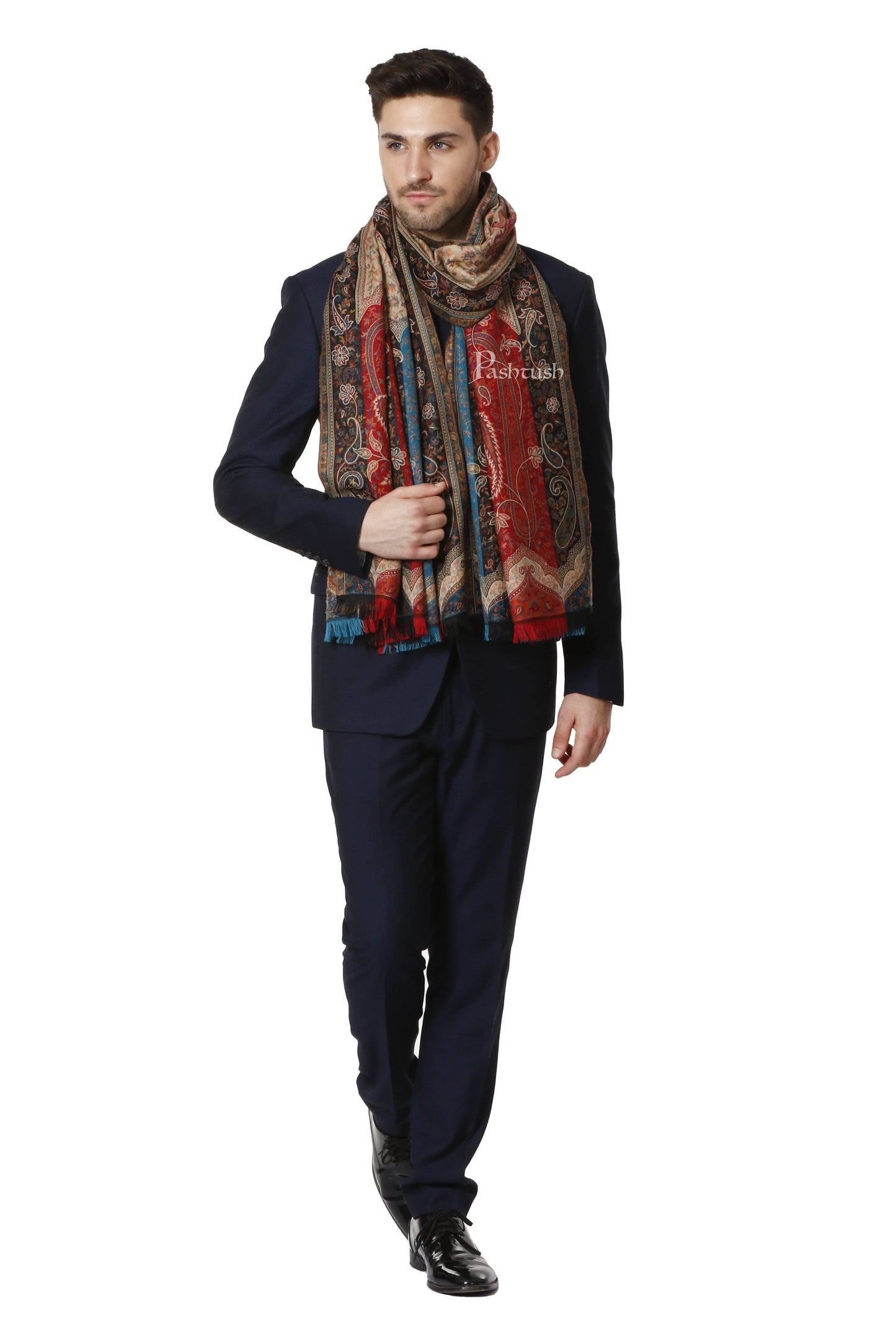 Pashtush India 0 Pashtush Mens Ethnic Stole, Multicoloured, Faux Pashmina