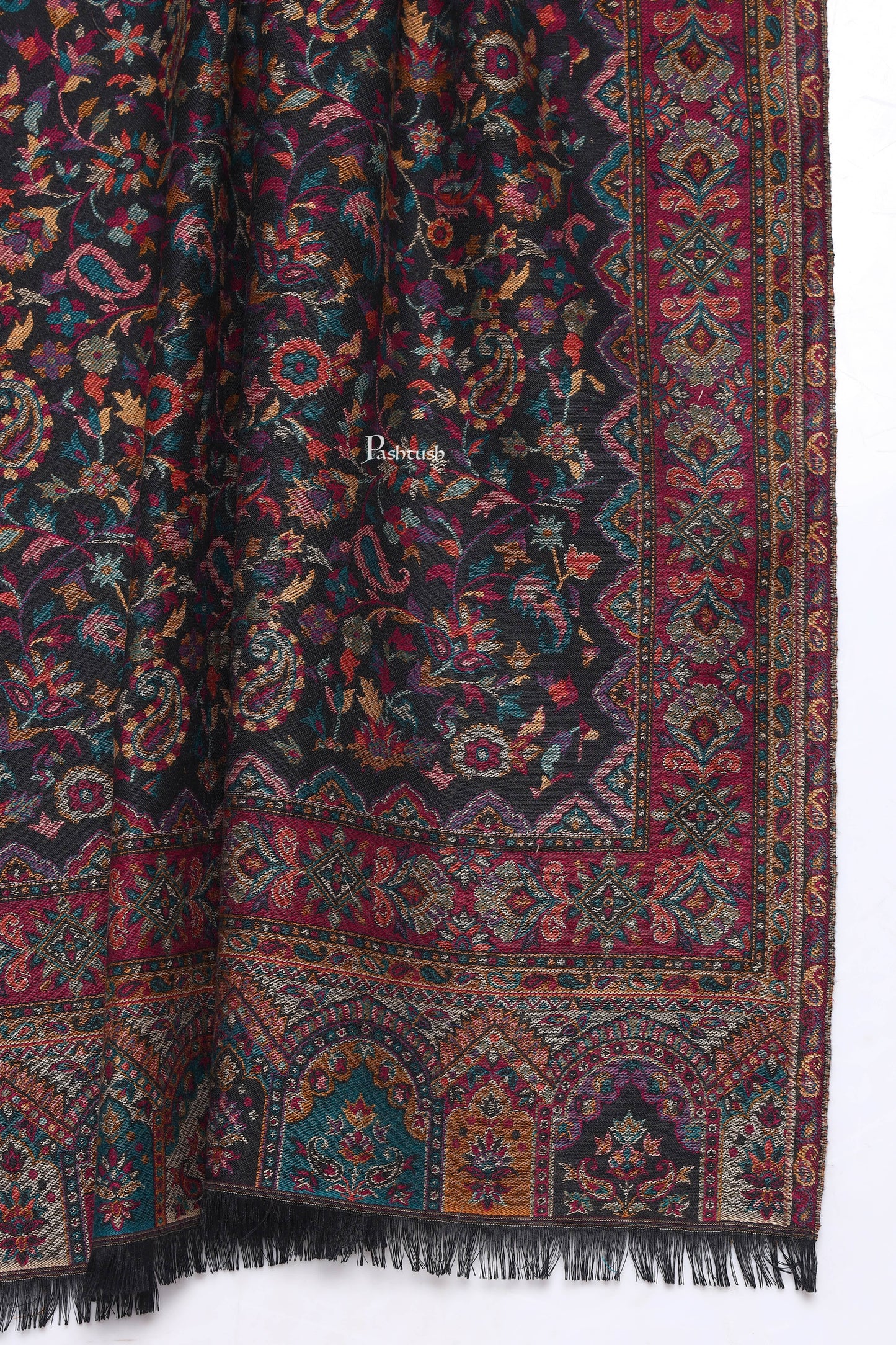 Pashtush India Mens Scarves Stoles and Mufflers Pashtush Mens Ethnic Weave Stole, Woven Design, Black