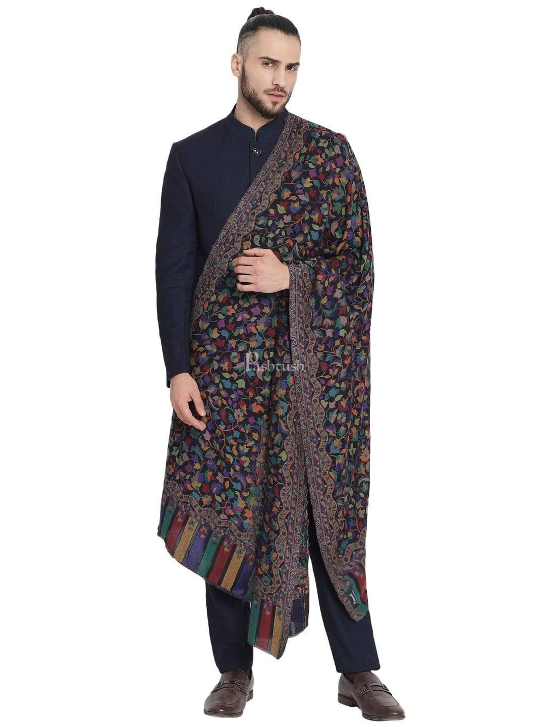 Pashtush India 100x200 Pashtush Mens Extra Fine Soft Ethnic Weave Stole, Fine Wool