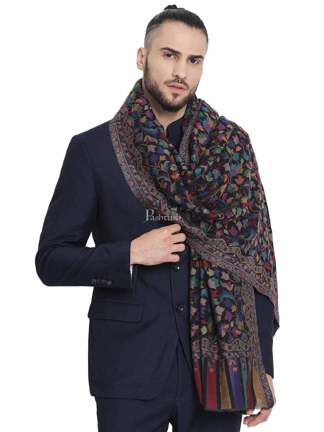 Pashtush India 100x200 Pashtush Mens Extra Fine Soft Ethnic Weave Stole, Fine Wool