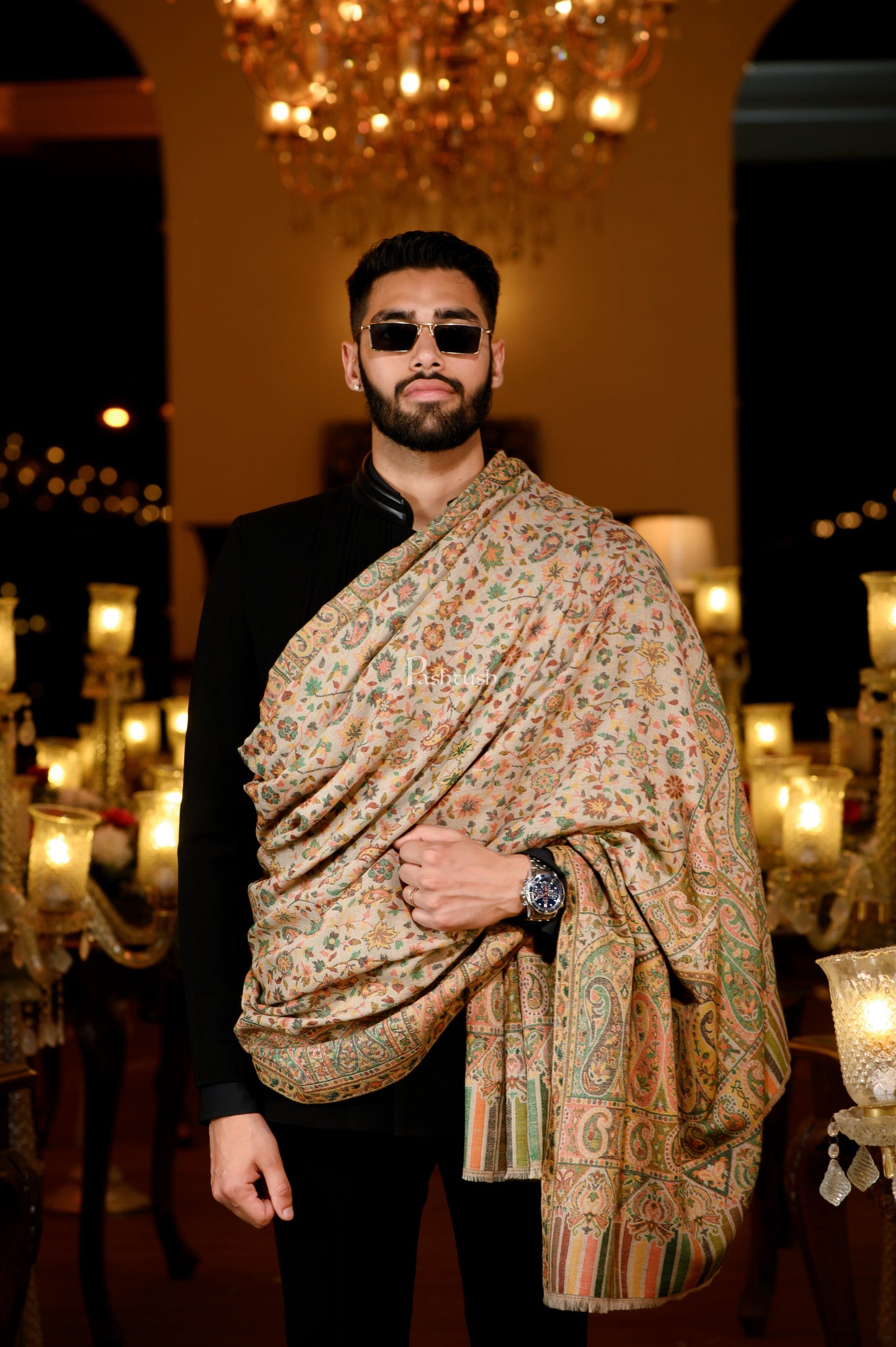 Pashtush India Mens Shawls Gents Shawl Pashtush Mens Extra Fine Wool Ethnic Shawl, Mens Lohi, Full Size, Multicolour