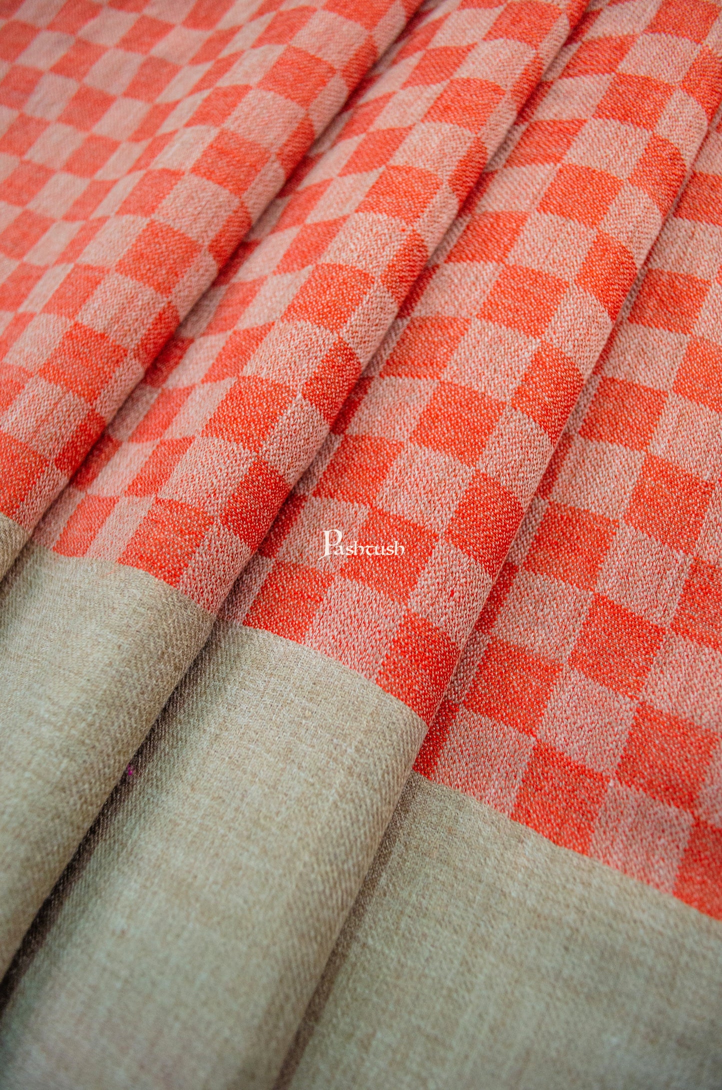 Pashtush India Mens Scarves Stoles and Mufflers Pashtush Mens Extra Fine Wool Reversible Stole, Checkered Design, Deep Orange