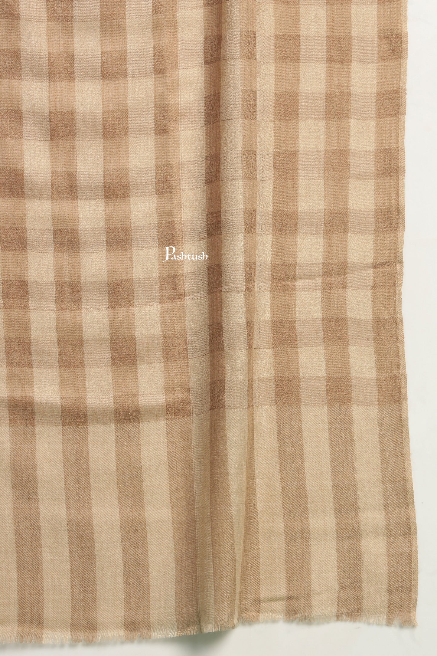 Pashtush India Mens Shawls Gents Shawl Pashtush Mens Extra Fine Wool Shawl, Check Ambi Design, Beige