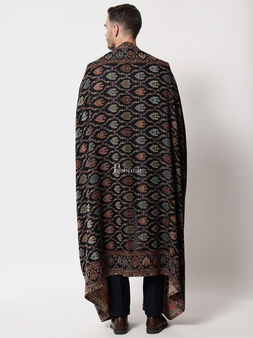Pashtush India Mens Shawls Gents Shawl Pashtush mens Extra Fine Wool shawl, Ethnic design, Black