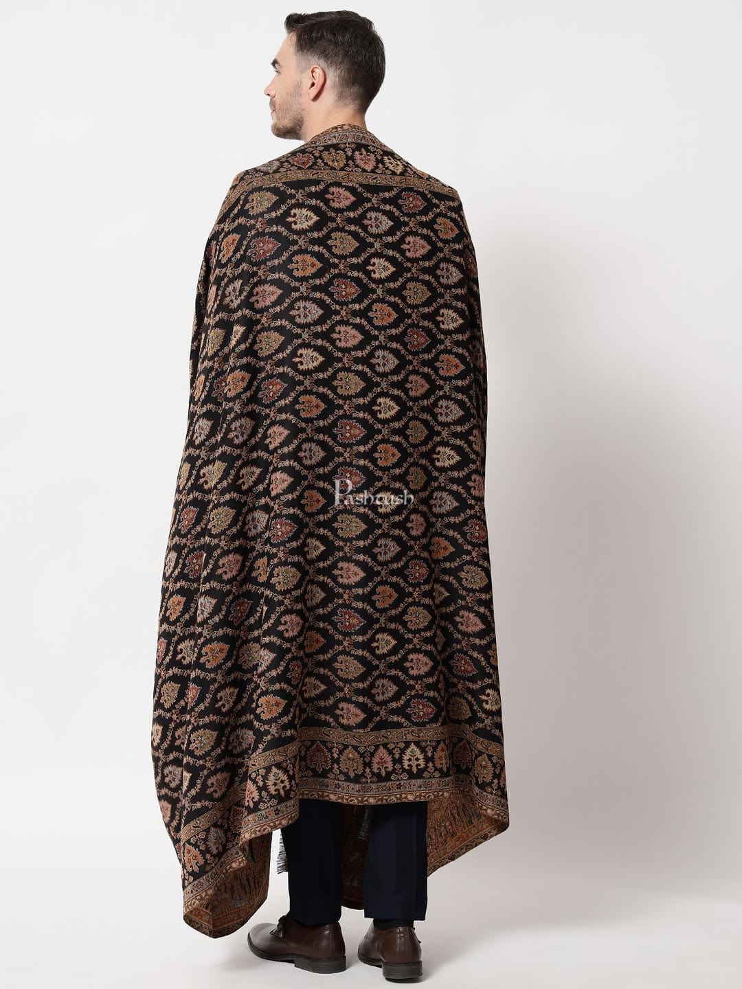 Pashtush India Mens Shawls Gents Shawl Pashtush mens Extra Fine Wool shawl, Ethnic design, Black