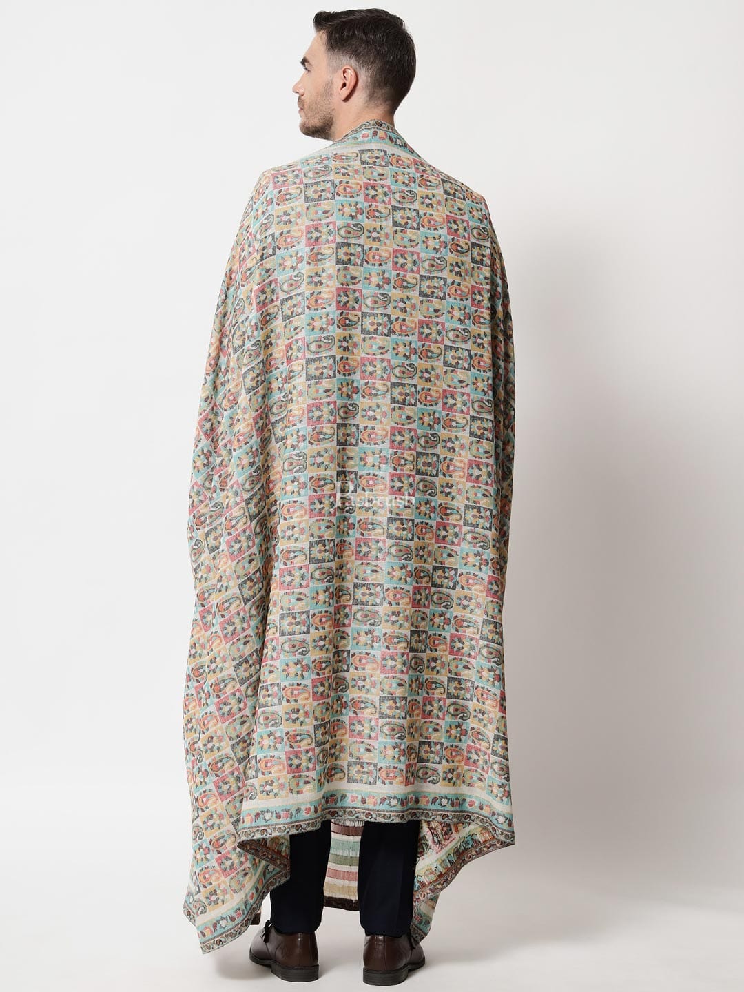Pashtush India Mens Shawls Gents Shawl Pashtush mens Extra Fine Wool shawl, Ethnic weave design, Ivory