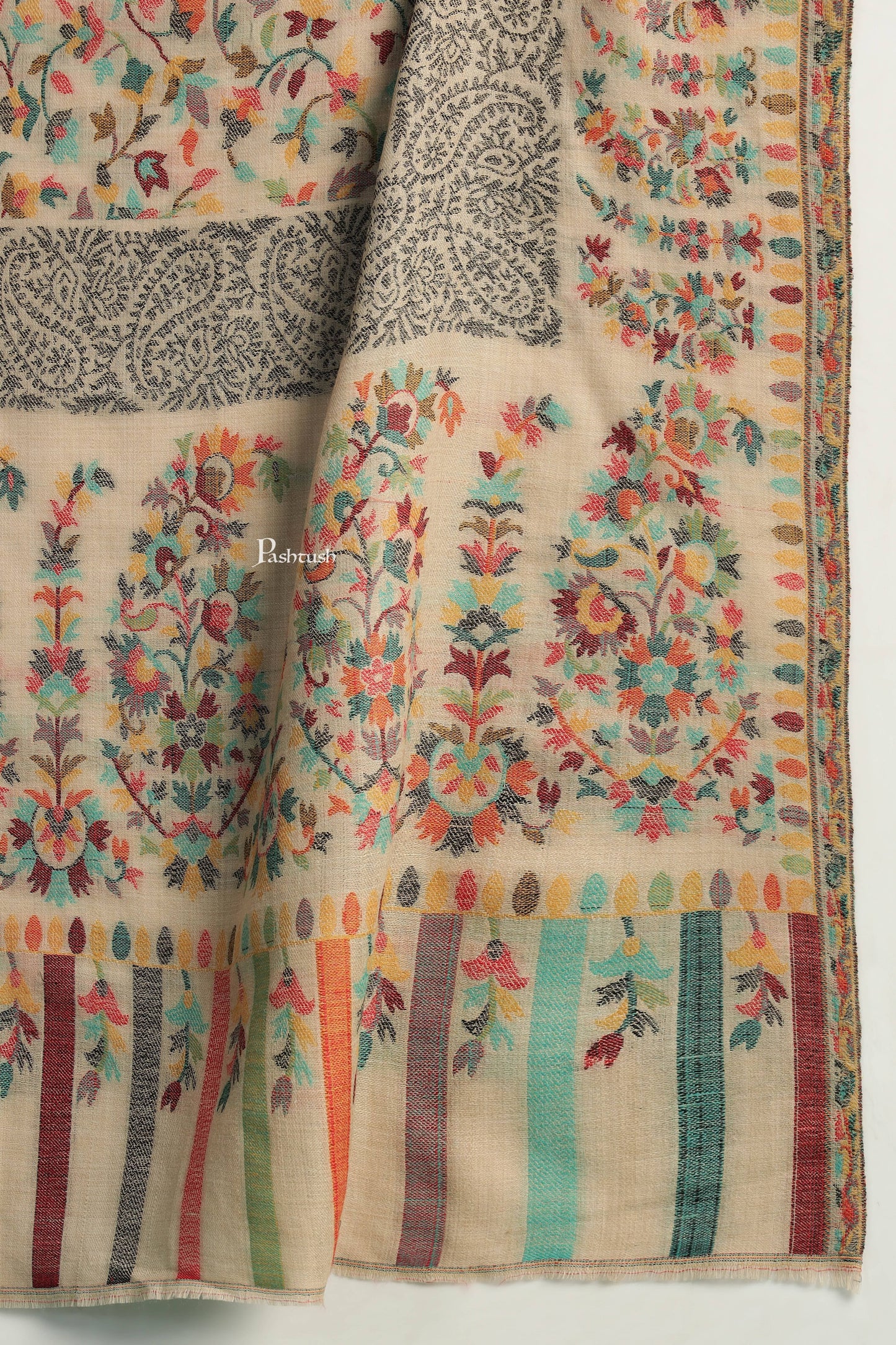 Pashtush India Mens Shawls Gents Shawl Pashtush Mens Extra Fine Wool Shawl, Paisley Design, Beige