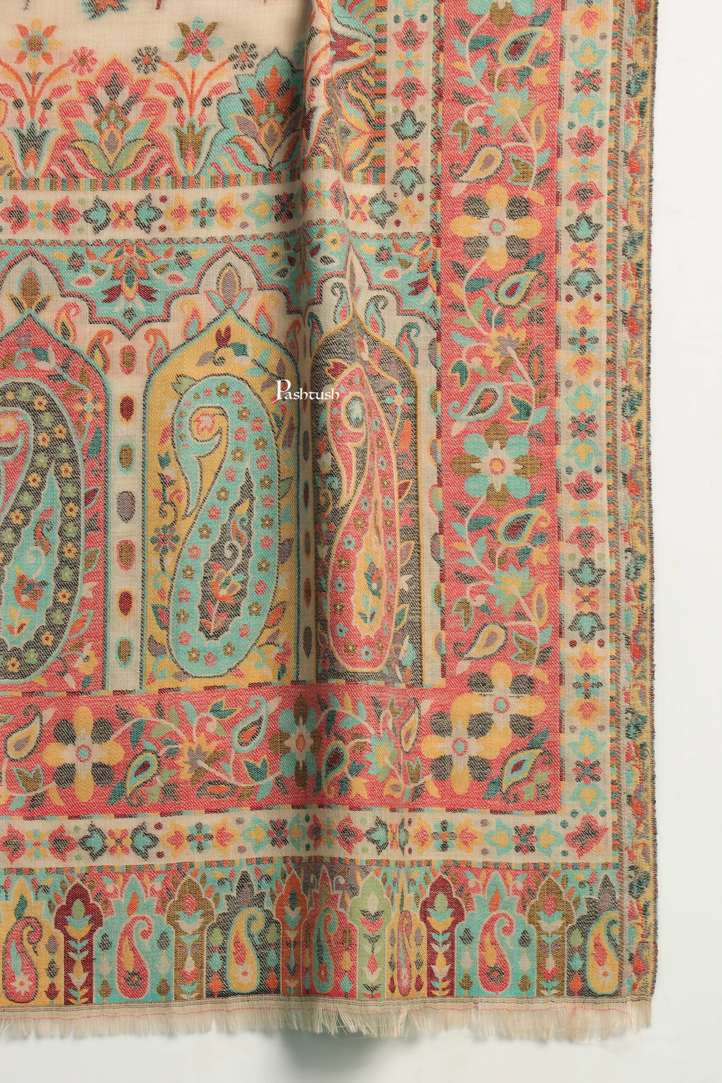 Pashtush India Mens Shawls Gents Shawl Pashtush Mens Extra Fine Wool Shawl, Paisley Design, Beige