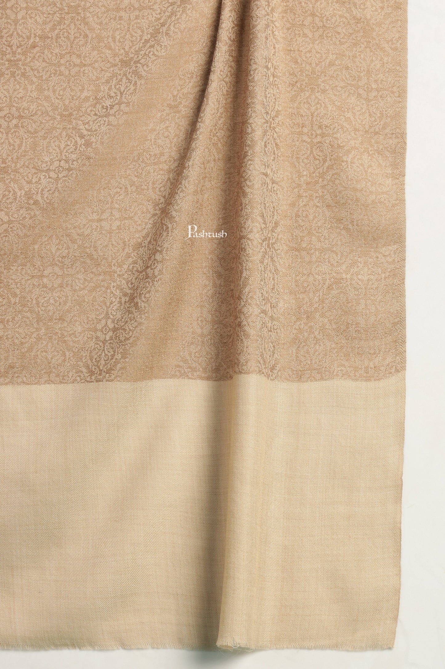 Pashtush India Mens Shawls Gents Shawl Pashtush Mens Extra Fine Wool Shawl, Paisley Design, Beige