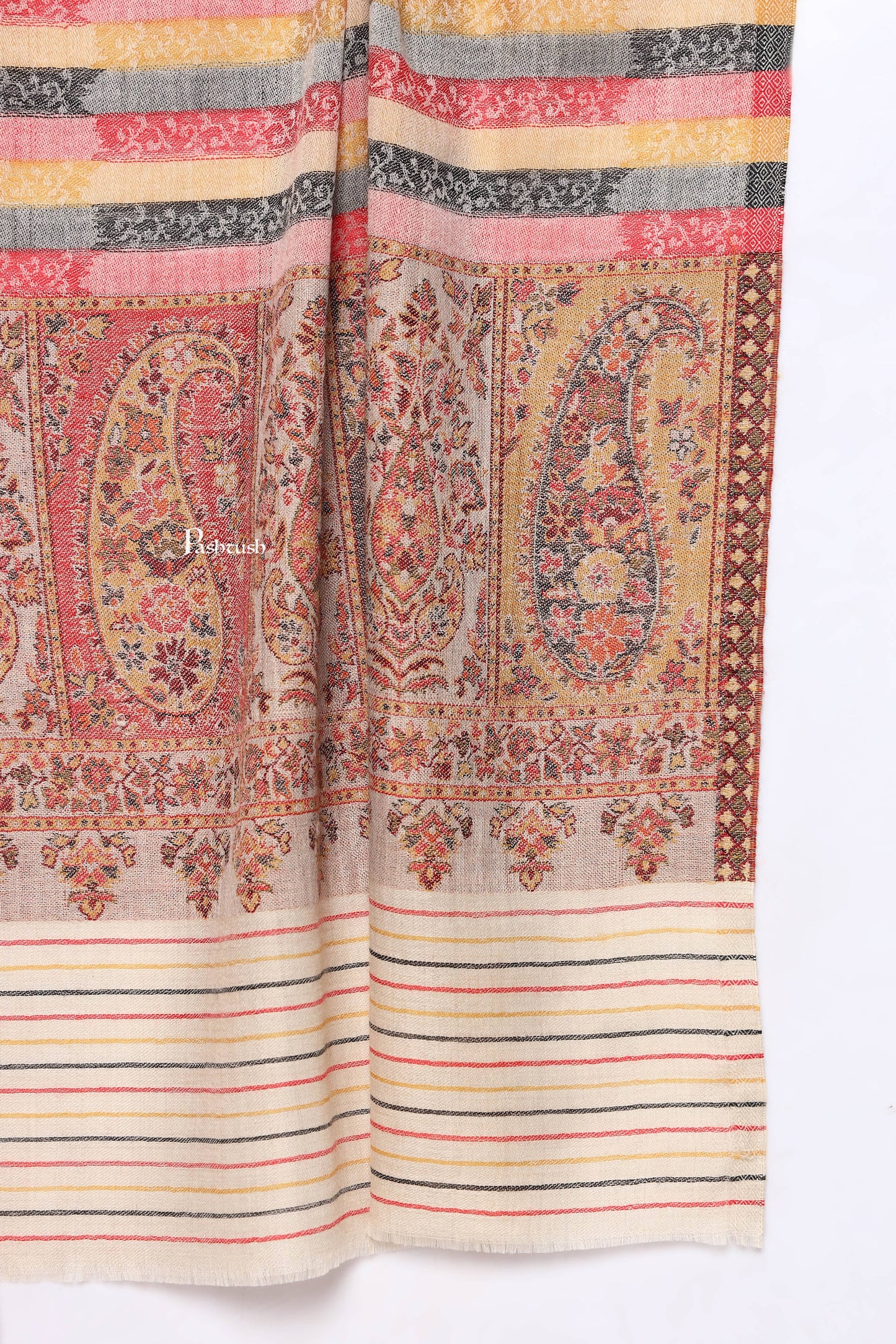 Pashtush India Mens Scarves Stoles and Mufflers Pashtush Mens Extra Fine Wool Stole, Ambi Palla Design, Beige