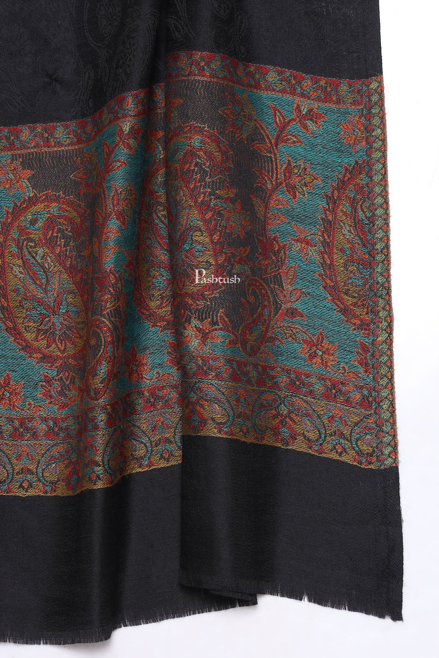 Pashtush India Mens Scarves Stoles and Mufflers Pashtush Mens Extra Fine Wool Stole, Ambi Palla Design, Black