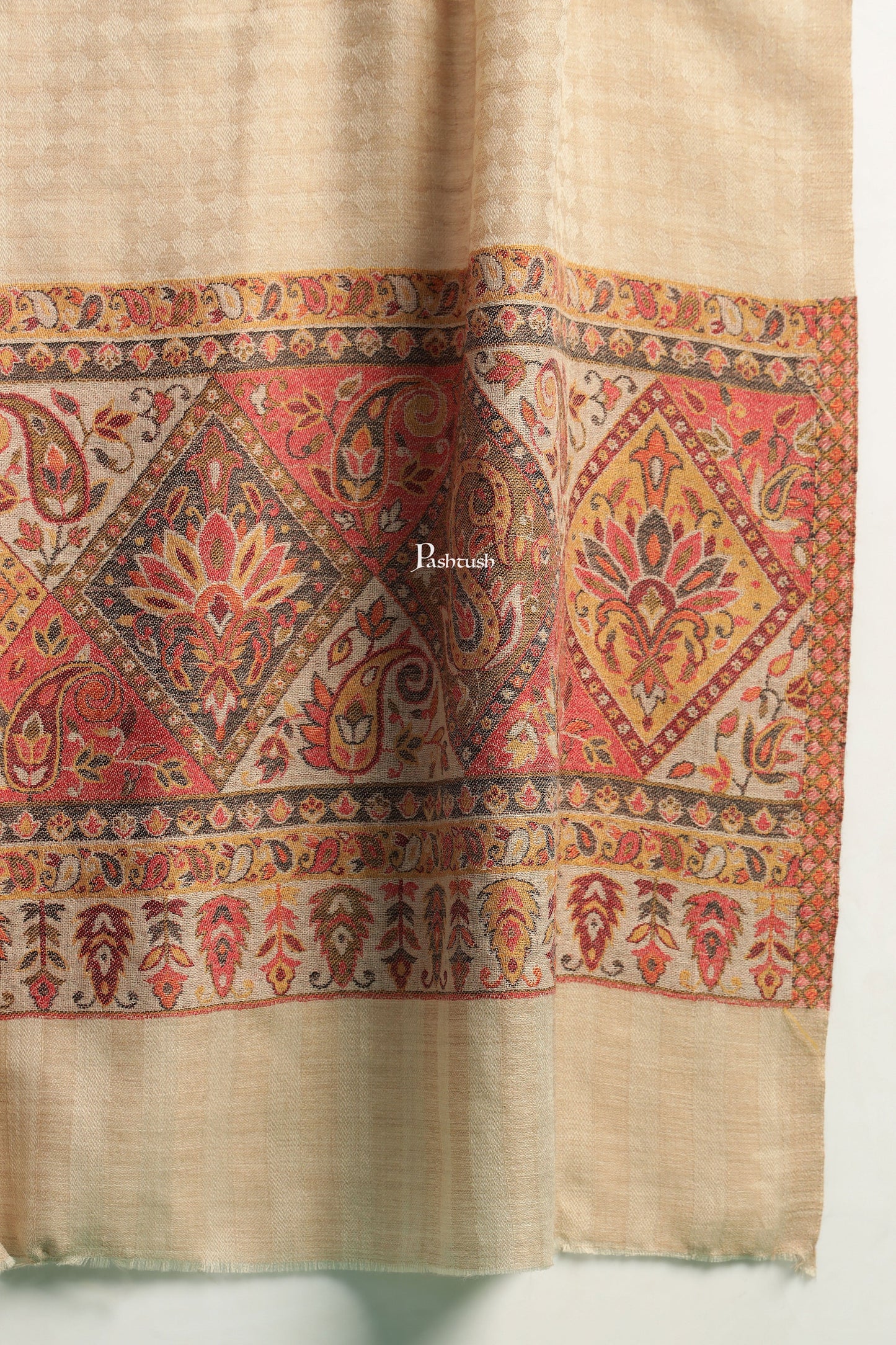 Pashtush India Mens Scarves Stoles and Mufflers Pashtush Mens Extra Fine Wool Stole, Aztec Palla Design, Beige