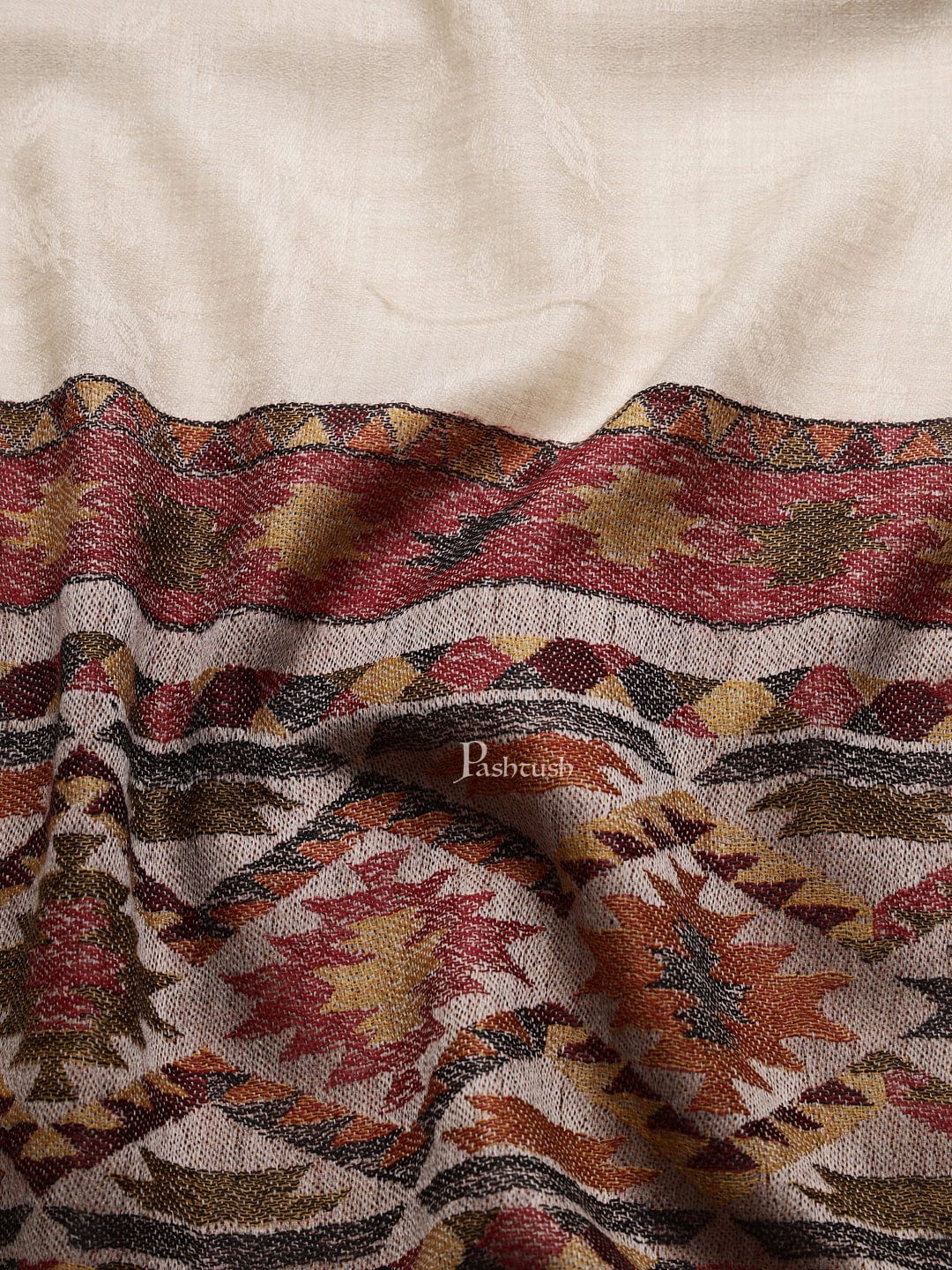Pashtush India Mens Scarves Stoles and Mufflers Pashtush mens Extra Fine Wool stole, aztec weave design, Beige