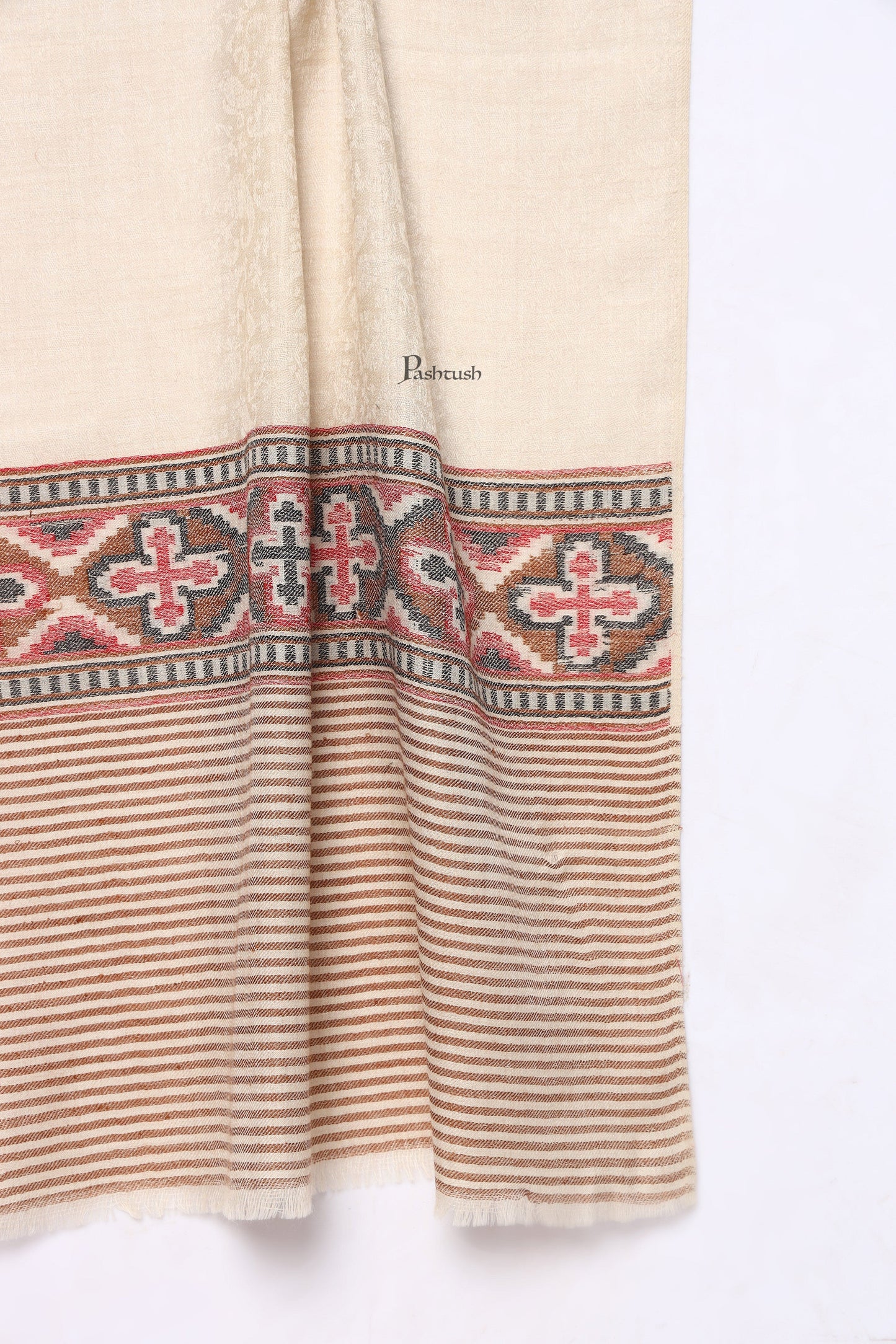 Pashtush India Mens Scarves Stoles and Mufflers Pashtush Mens Extra Fine Wool Stole, Aztec Weave Design, Beige