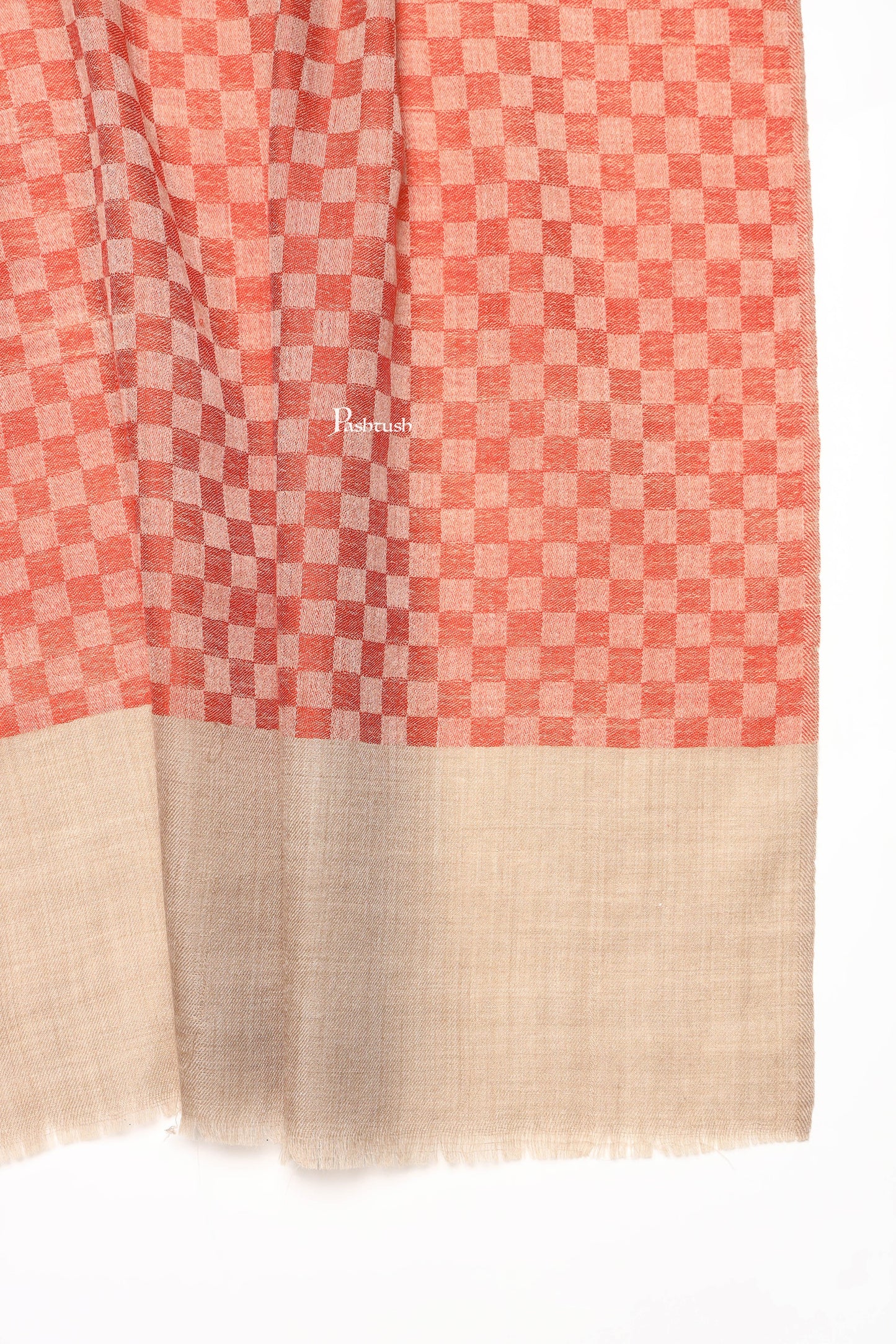Pashtush India Mens Scarves Stoles and Mufflers Pashtush Mens Extra Fine Wool Stole, Checkerd Design, Orange