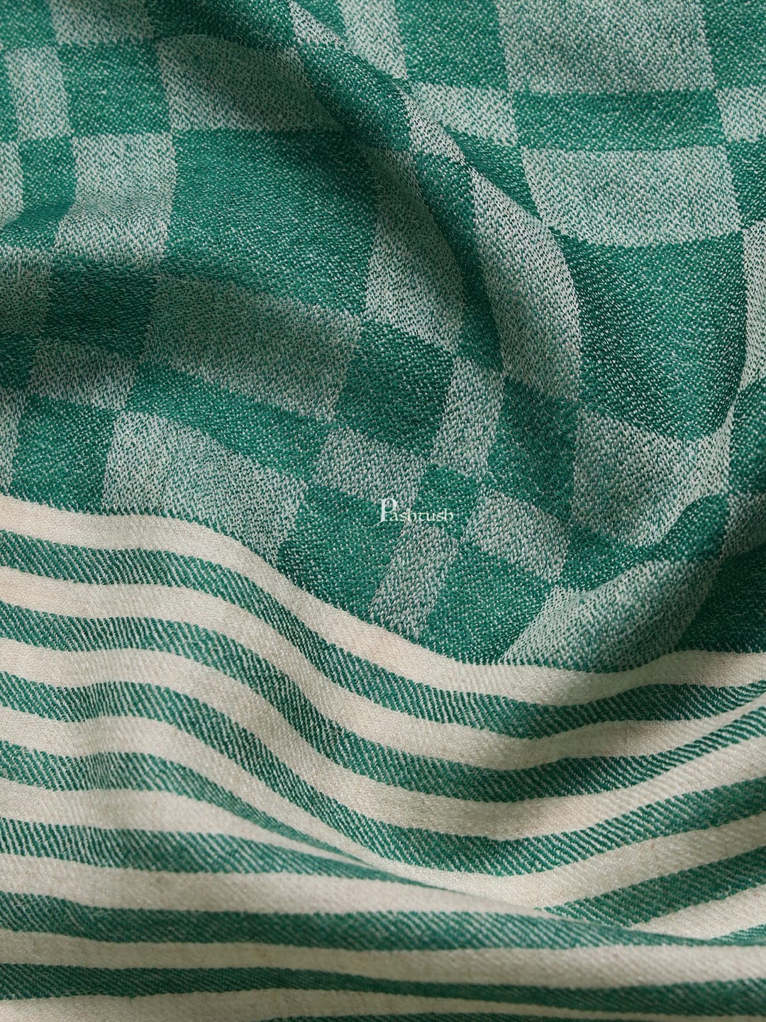 Pashtush India Mens Scarves Stoles and Mufflers Pashtush mens Extra Fine Wool stole, checkered design, Green