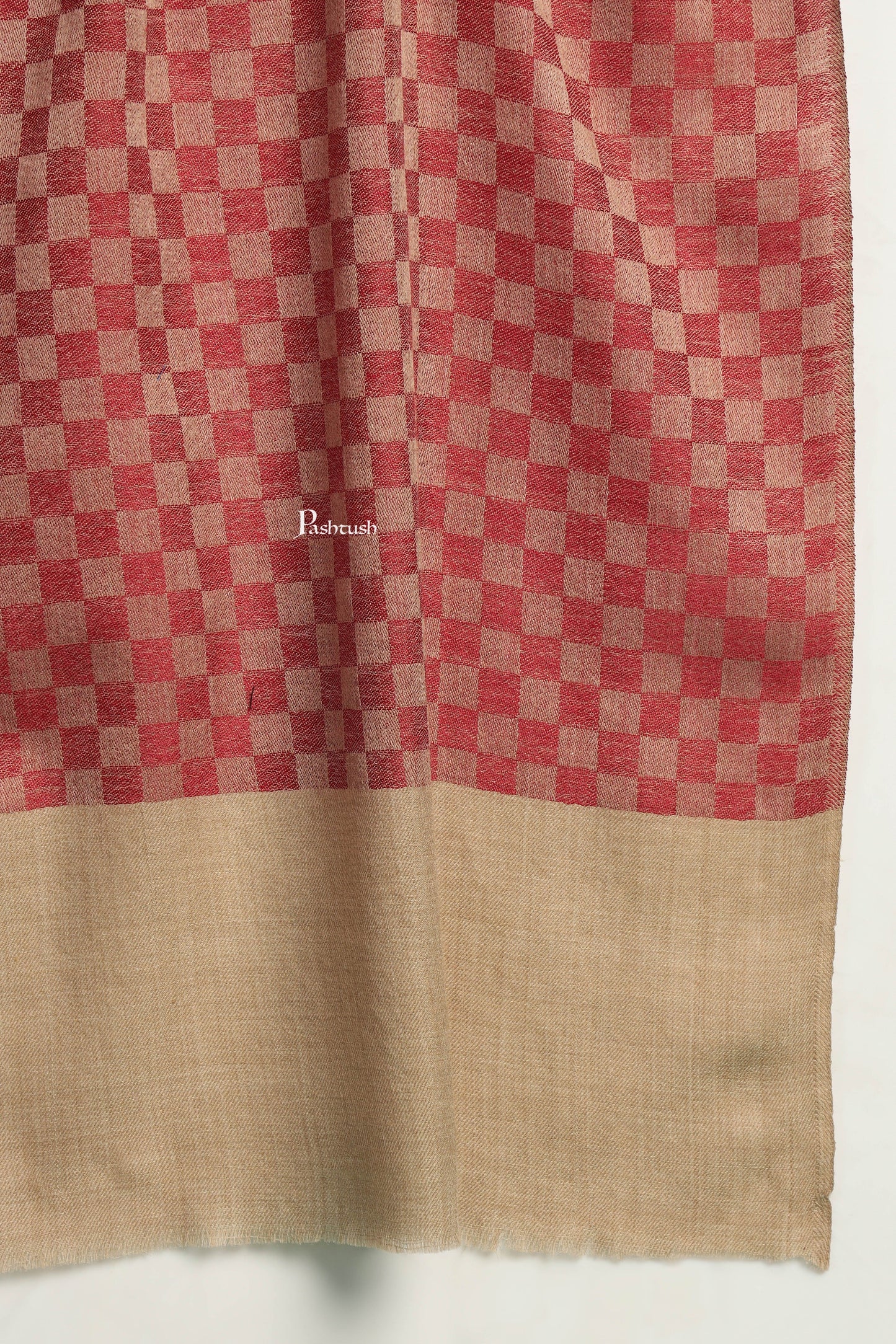 Pashtush India Mens Scarves Stoles and Mufflers Pashtush Mens Extra Fine Wool Stole, Checkered Design, Maroon