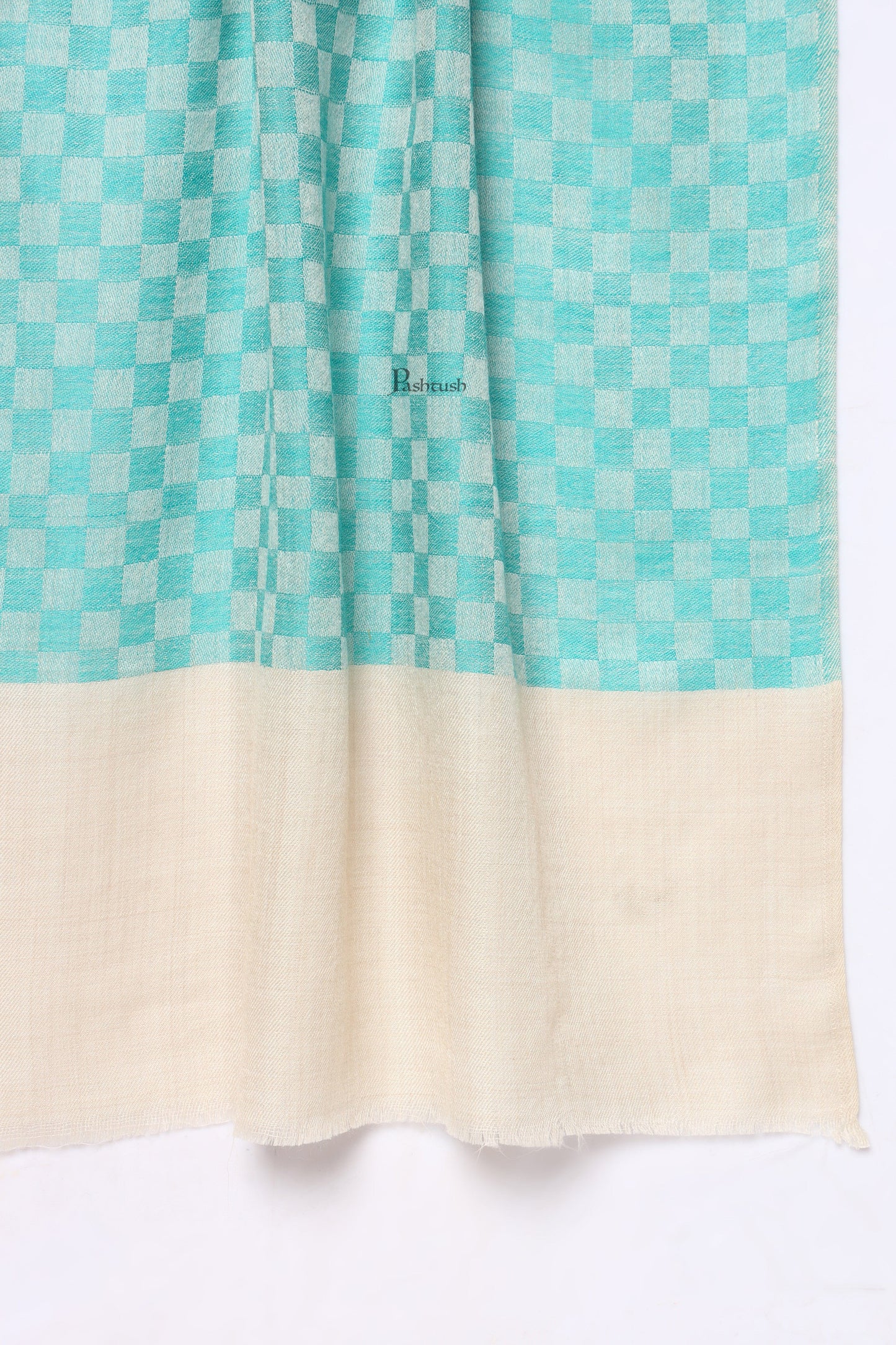 Pashtush India Mens Scarves Stoles and Mufflers Pashtush Mens Extra Fine Wool Stole, Checkered Design, Sea green