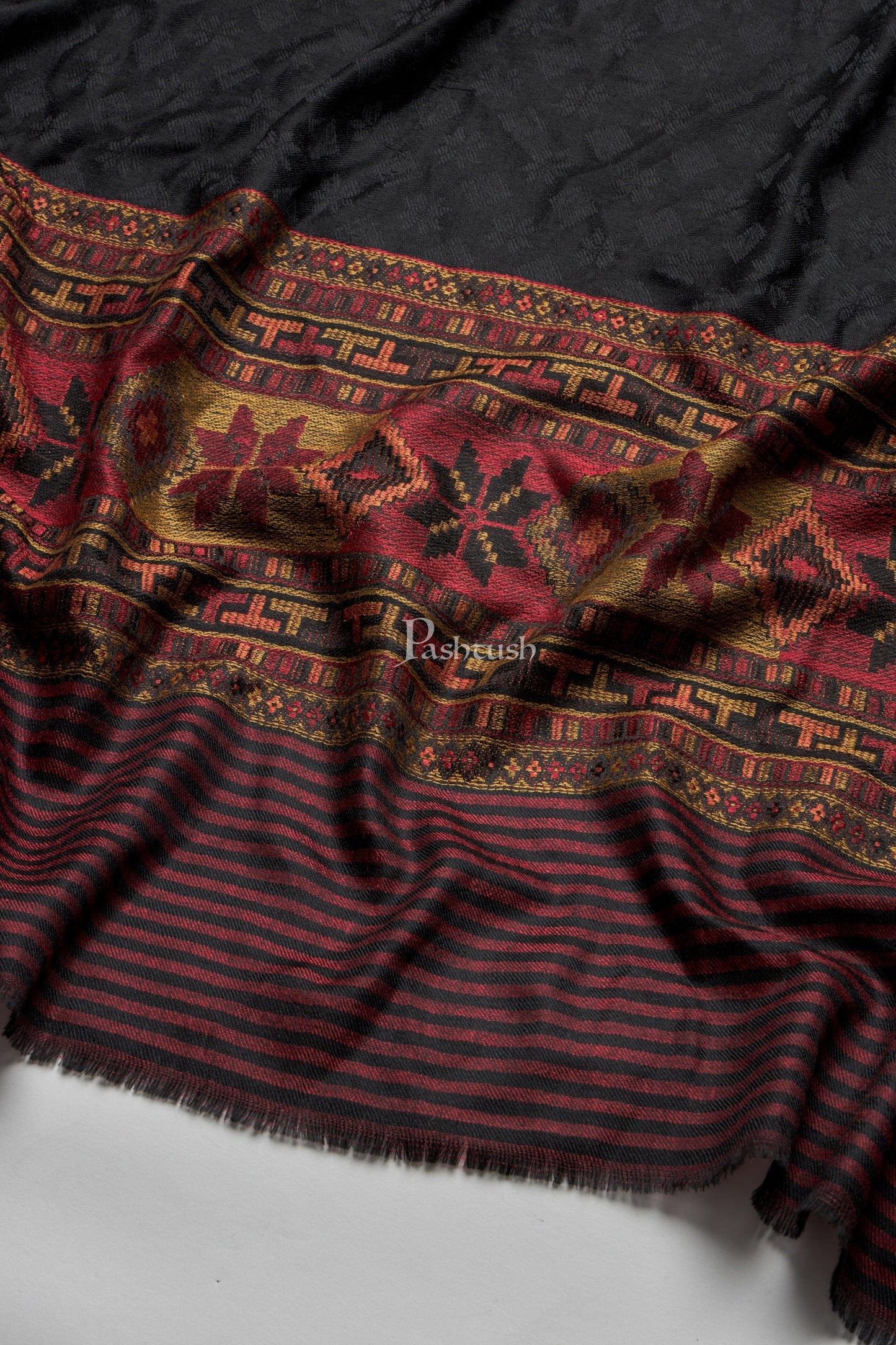 Pashtush India Mens Scarves Stoles and Mufflers Pashtush Mens Extra Fine Wool Stole, Design, Black