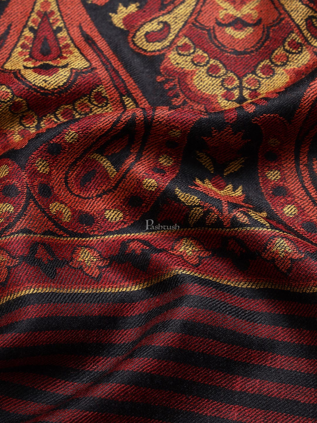Pashtush India Mens Scarves Stoles and Mufflers Pashtush mens Extra Fine Wool stole, ethnic motifs design, Black