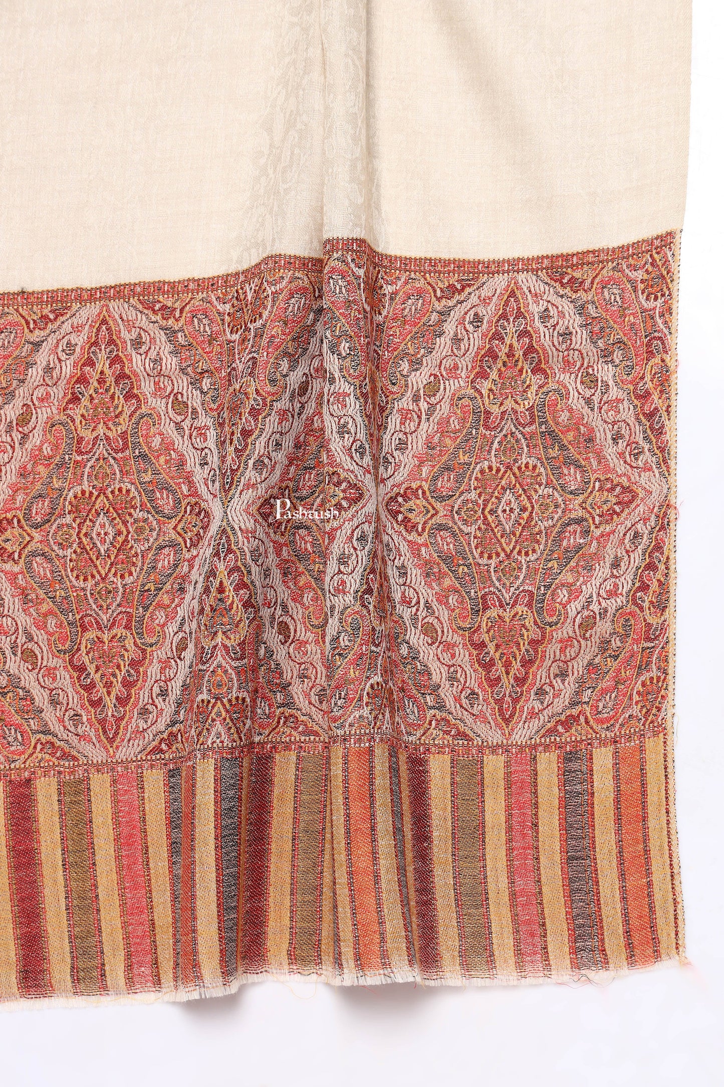 Pashtush India Mens Scarves Stoles and Mufflers Pashtush Mens Extra Fine Wool Stole, Ethnic Weave Design, Beige