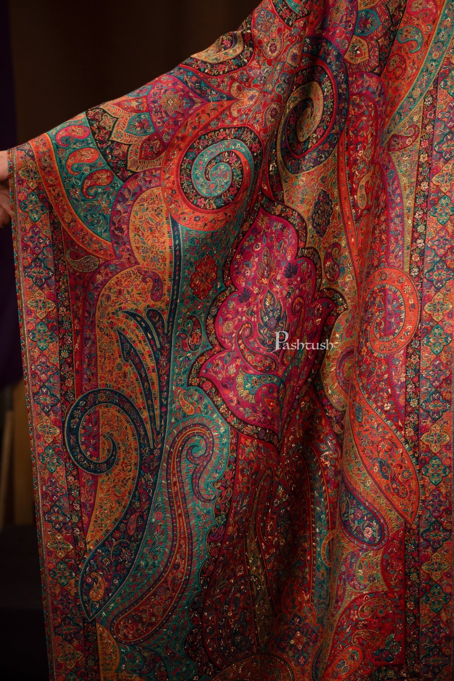 Pashtush India Mens Scarves Stoles and Mufflers Pashtush Mens Extra Fine Wool Stole, Ethnic Weave Twilight Collection Design, Multicolour
