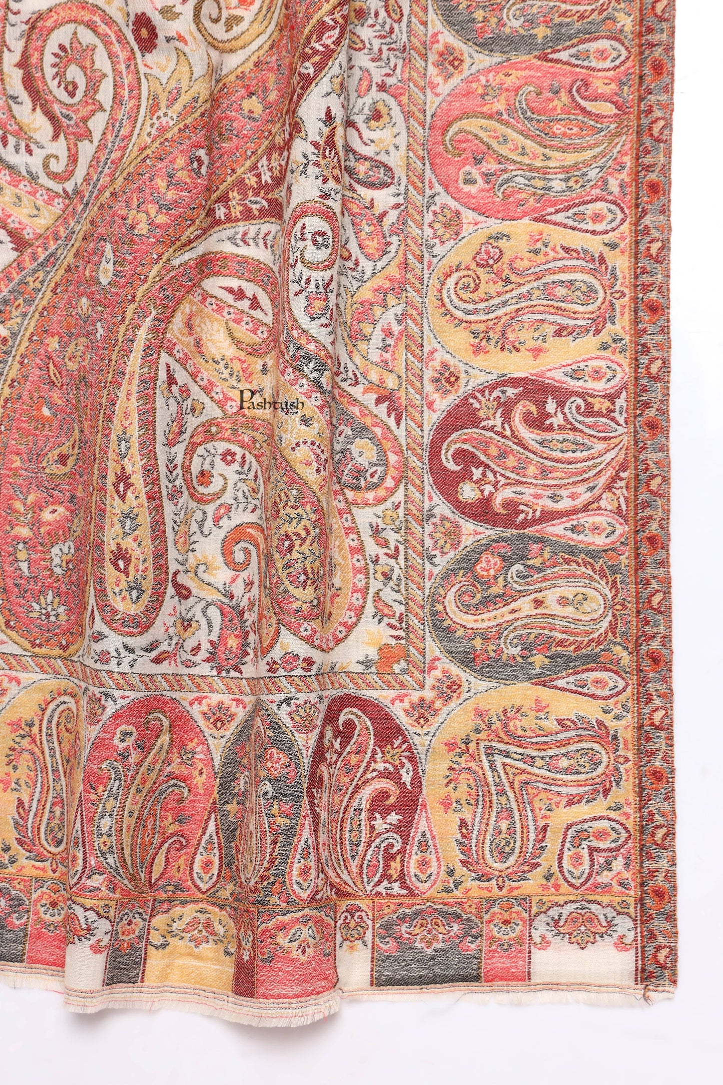 Pashtush India Mens Scarves Stoles and Mufflers Pashtush Mens Extra Fine Wool Stole, Paisley Design, Beige