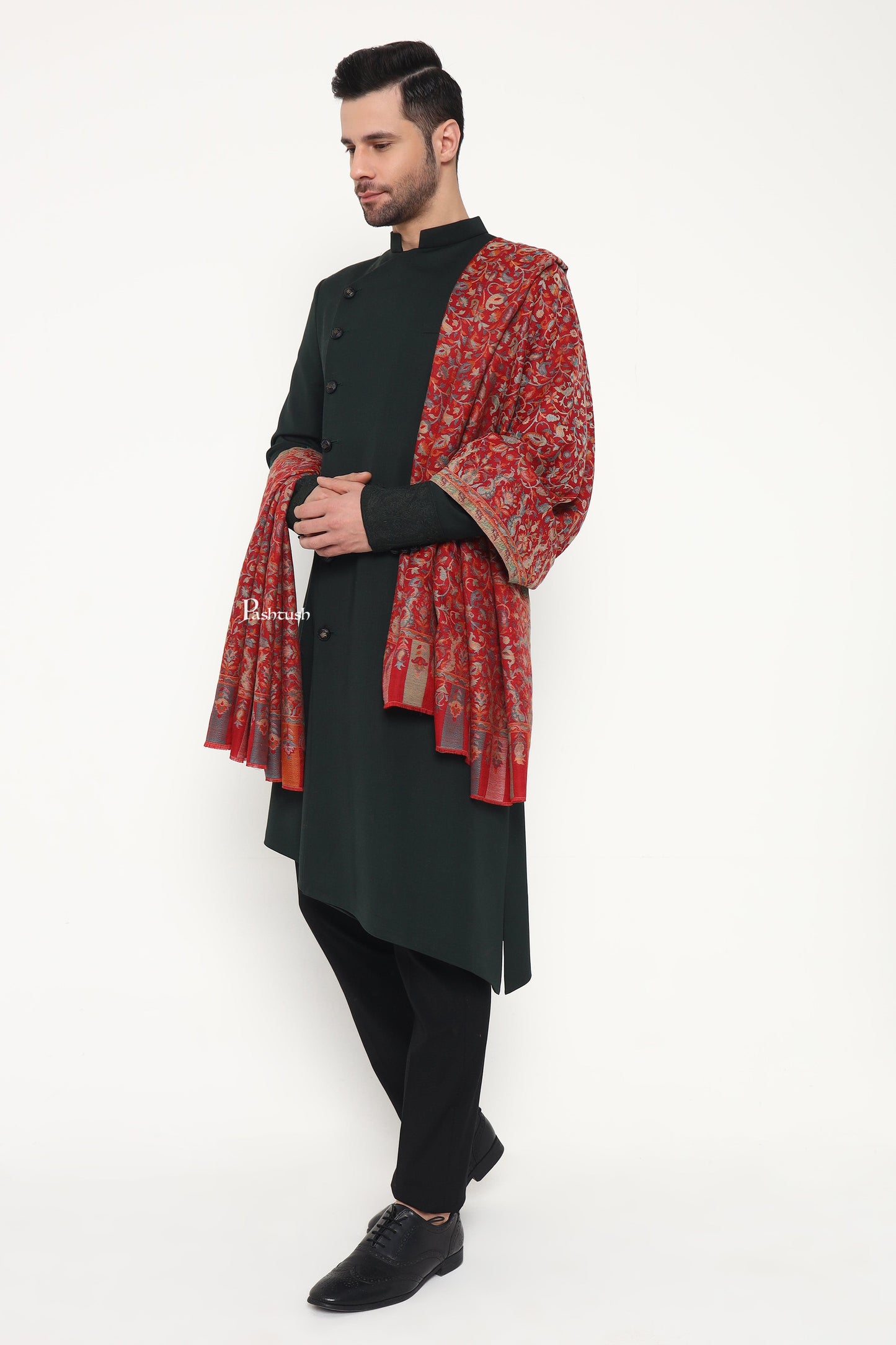 Pashtush India Mens Scarves Stoles and Mufflers Pashtush Mens Extra Fine Wool Stole, Paisley Design, Maroon