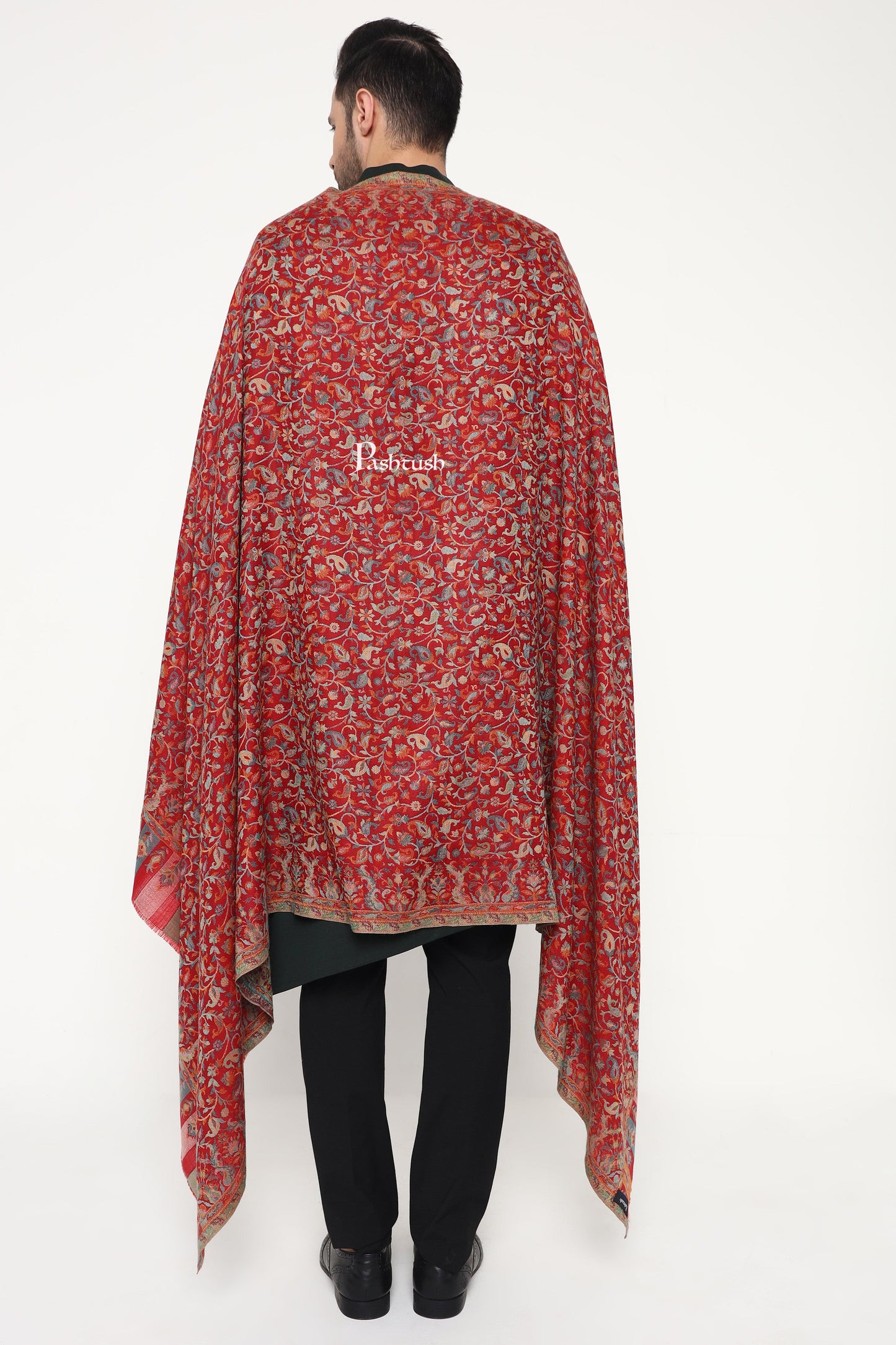 Pashtush India Mens Scarves Stoles and Mufflers Pashtush Mens Extra Fine Wool Stole, Paisley Design, Maroon