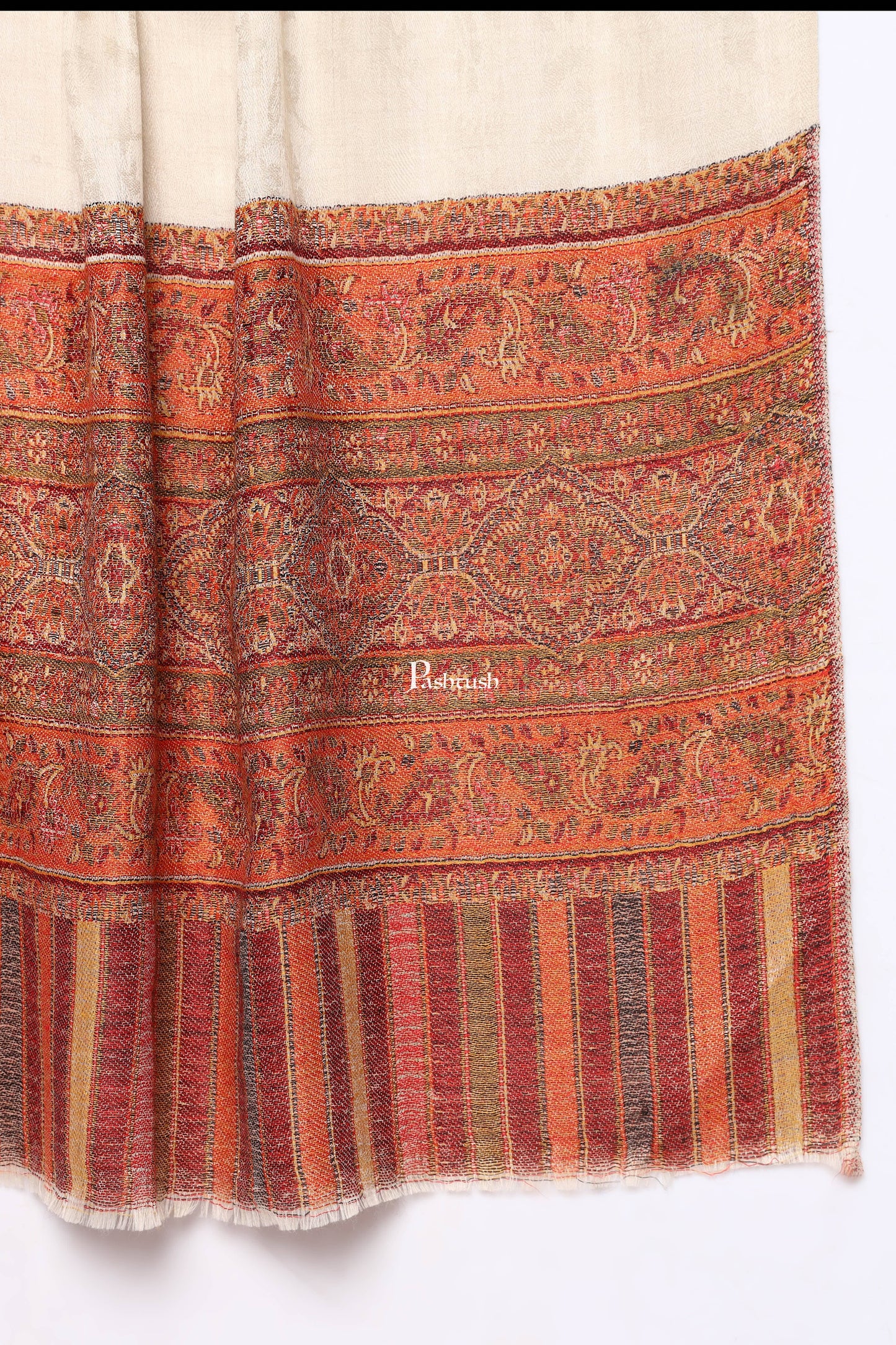 Pashtush India Mens Scarves Stoles and Mufflers Pashtush Mens Extra Fine Wool Stole, Paisley Palla Design, Beige