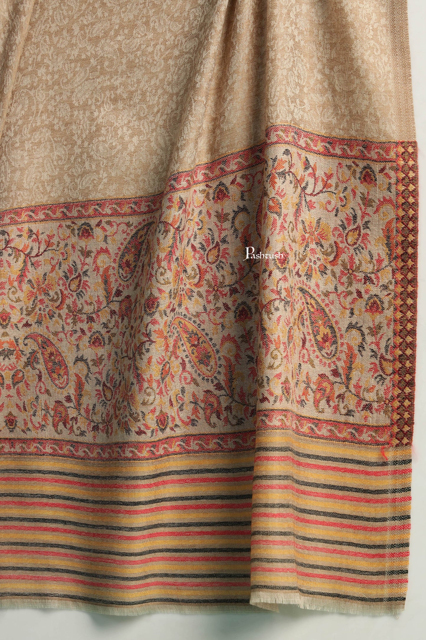 Pashtush India Mens Scarves Stoles and Mufflers Pashtush Mens Extra Fine Wool Stole, Paisley Palla Design, Beige