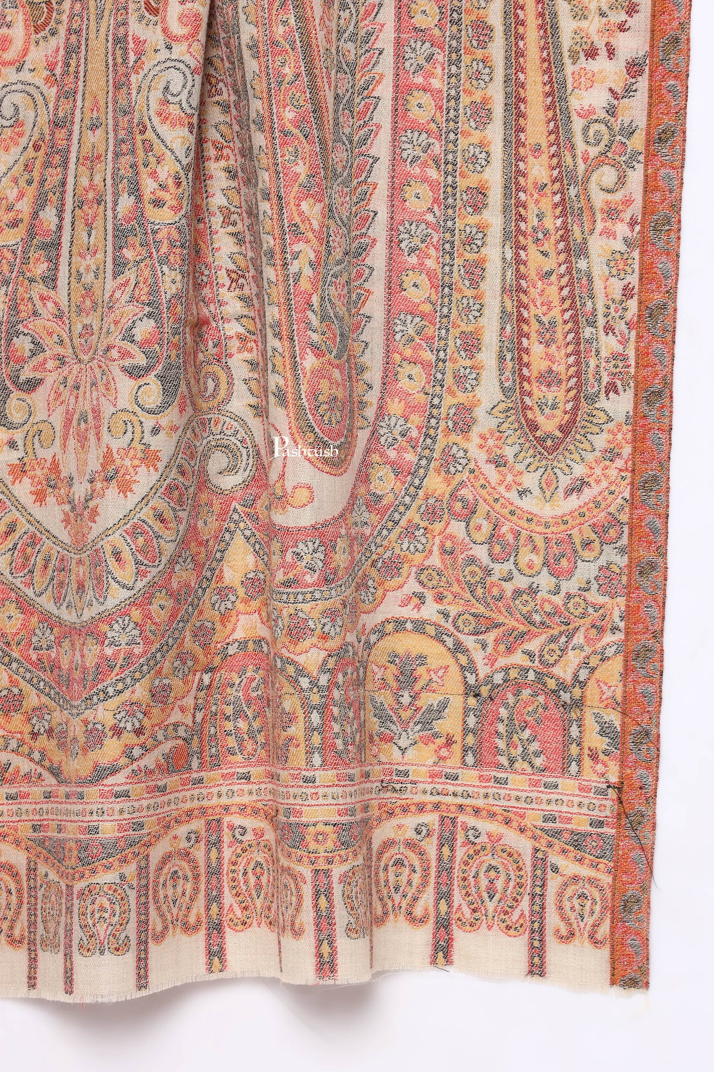 Pashtush India Mens Scarves Stoles and Mufflers Pashtush Mens Extra Fine Wool Stole, Paisley Weave Design, Beige