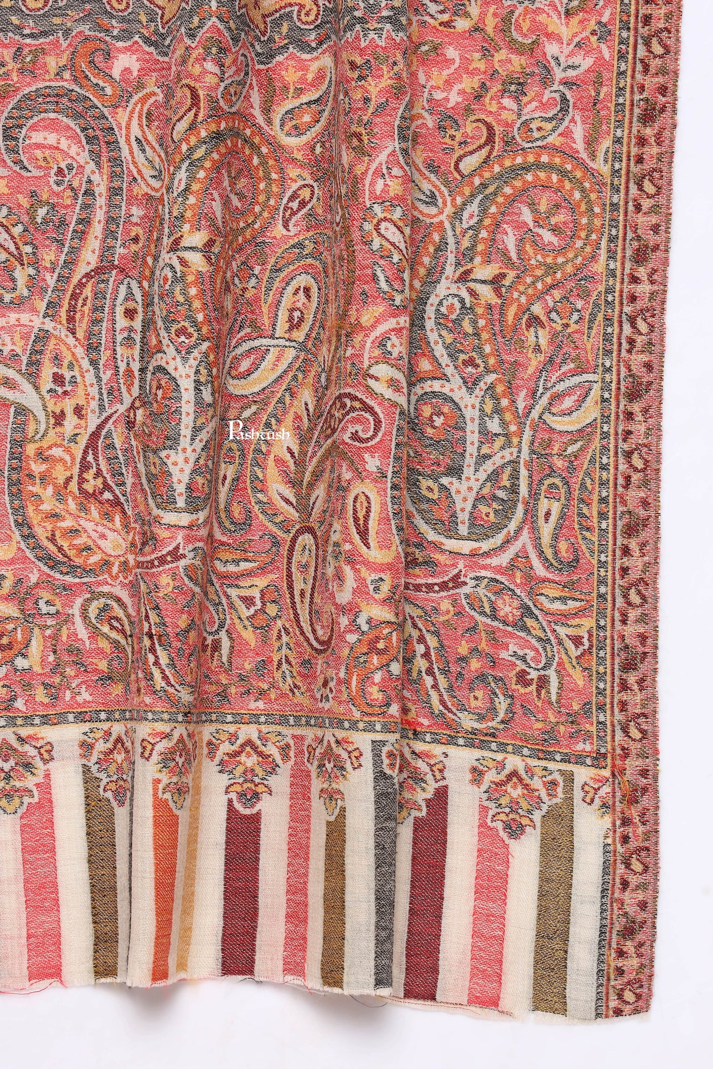 Pashtush India Mens Scarves Stoles and Mufflers Pashtush Mens Extra Fine Wool Stole, Paisley Weave Design, Beige