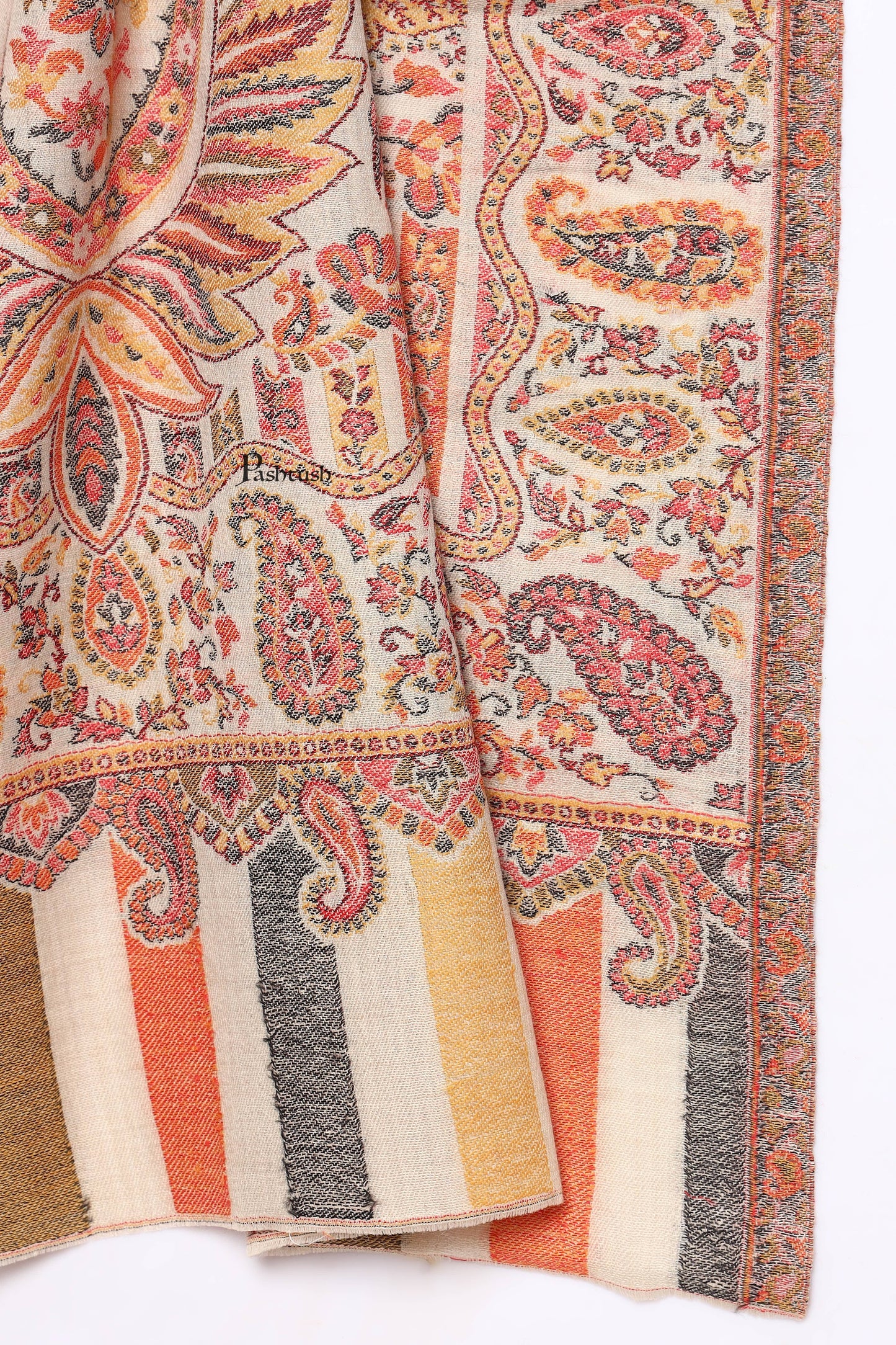 Pashtush India Mens Scarves Stoles and Mufflers Pashtush Mens Extra Fine Wool Stole, Paisley Weave Design, Beige