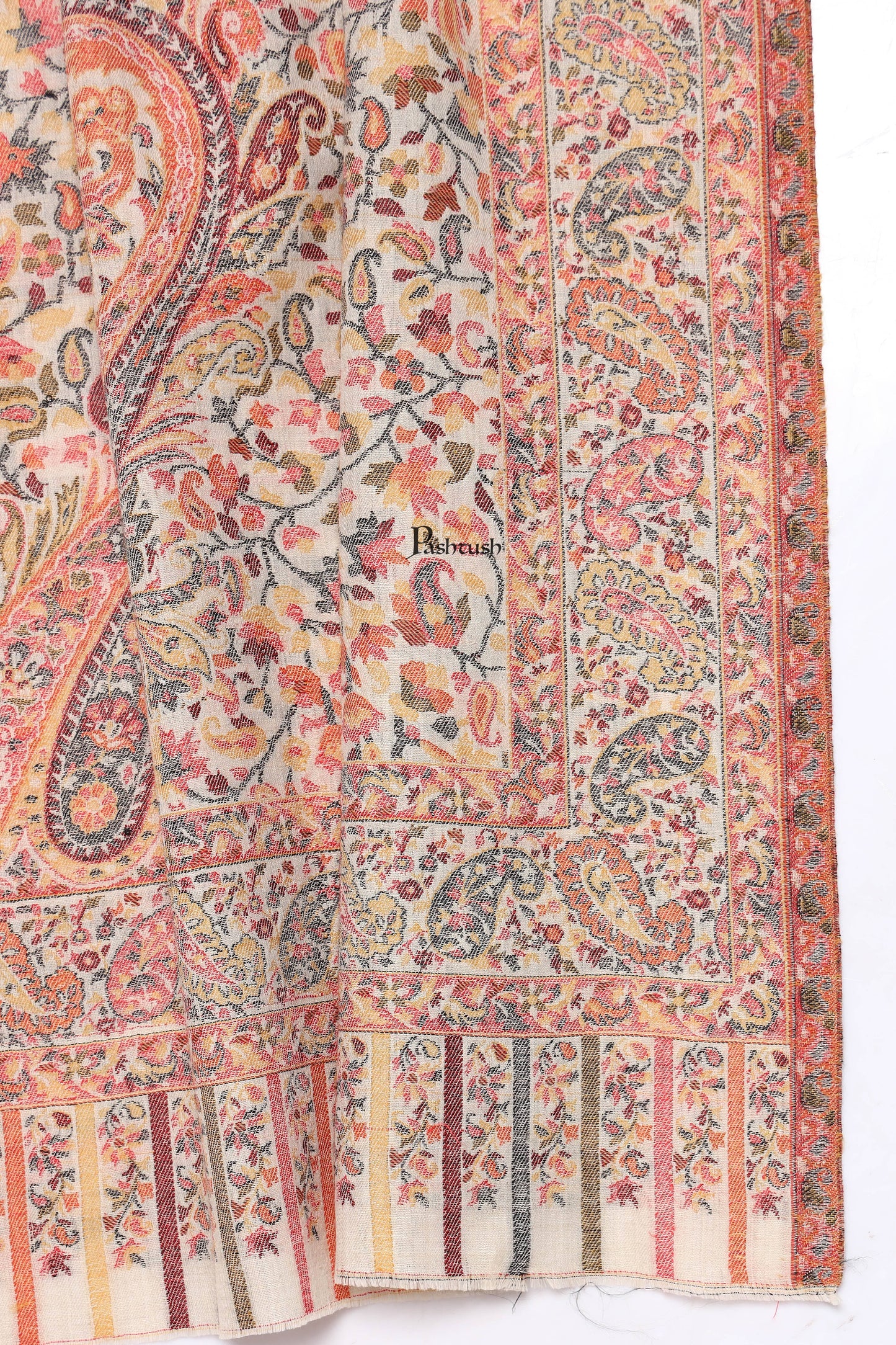 Pashtush India Mens Scarves Stoles and Mufflers Pashtush Mens Extra Fine Wool Stole, Paisley Weave Design, Beige