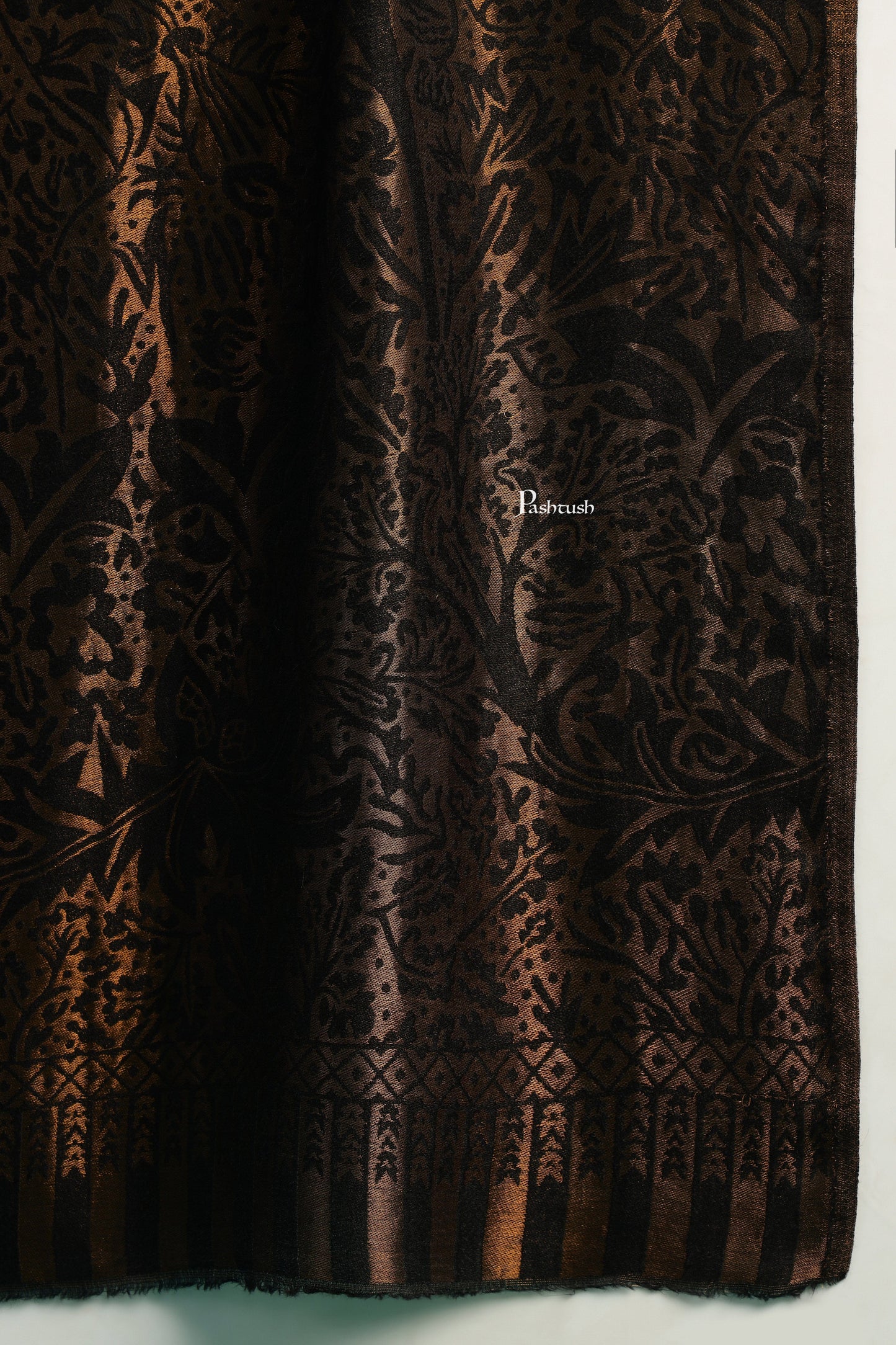 Pashtush India Mens Scarves Stoles and Mufflers Pashtush Mens Extra Fine Wool Stole, Paisley With Zari Design, Black