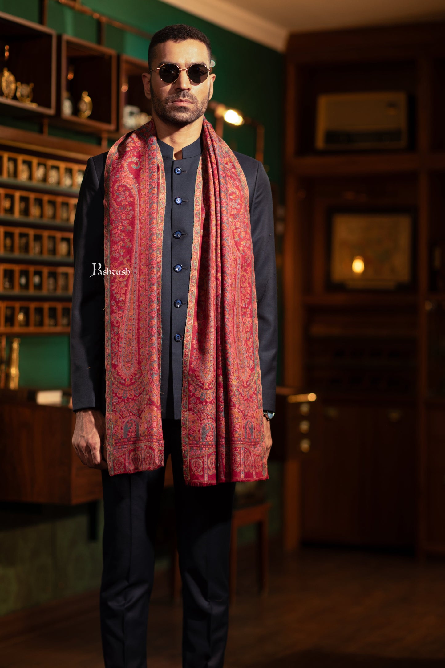 Pashtush India Mens Scarves Stoles and Mufflers Pashtush Mens Extra Fine Wool Stole, Pasiley Design, Maroon