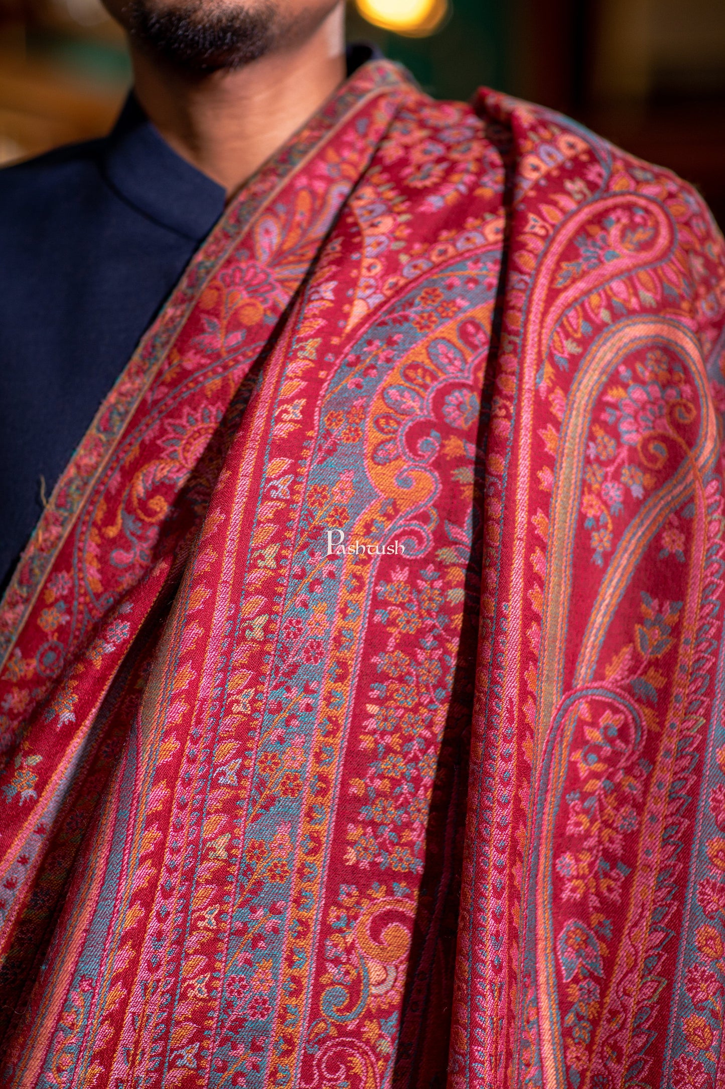 Pashtush India Mens Scarves Stoles and Mufflers Pashtush Mens Extra Fine Wool Stole, Pasiley Design, Maroon