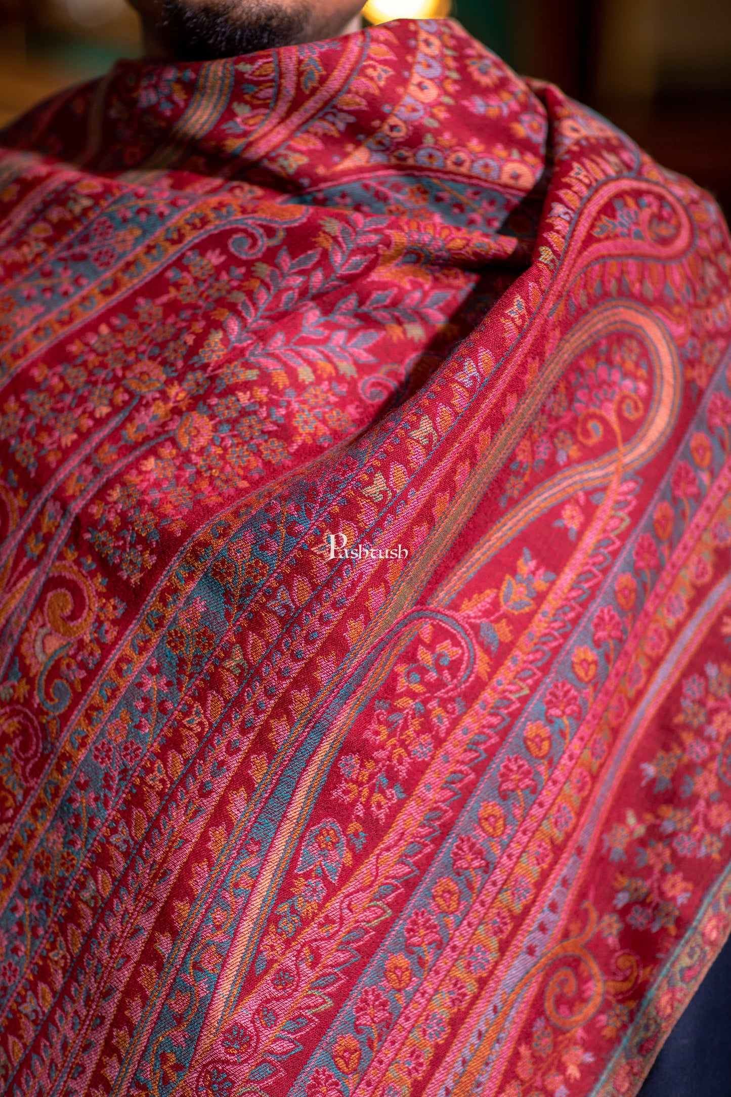 Pashtush India Mens Scarves Stoles and Mufflers Pashtush Mens Extra Fine Wool Stole, Pasiley Design, Maroon