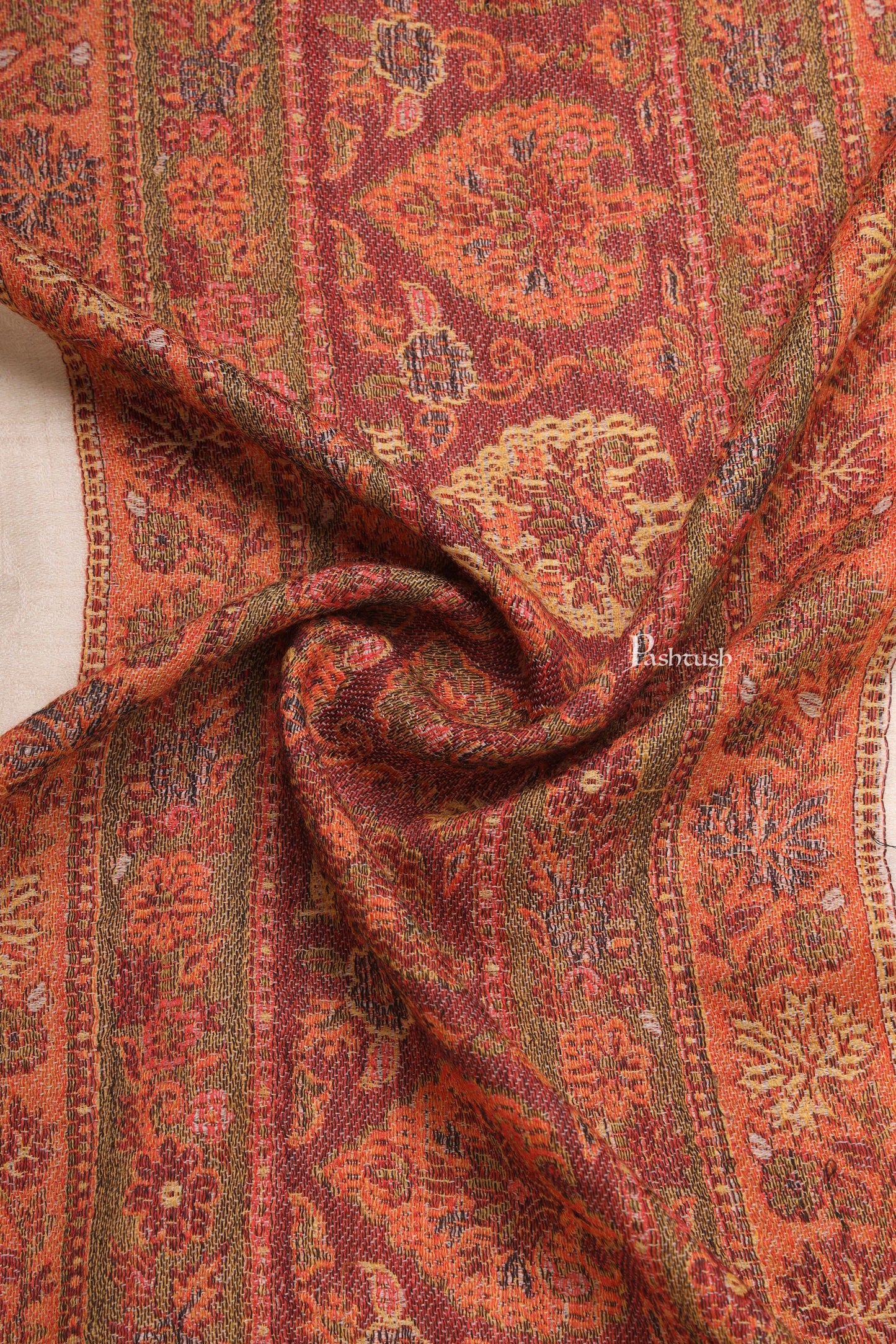 Pashtush India Mens Scarves Stoles and Mufflers Pashtush Mens Extra Fine Wool Stole, Pasiley Palla Design, Beige