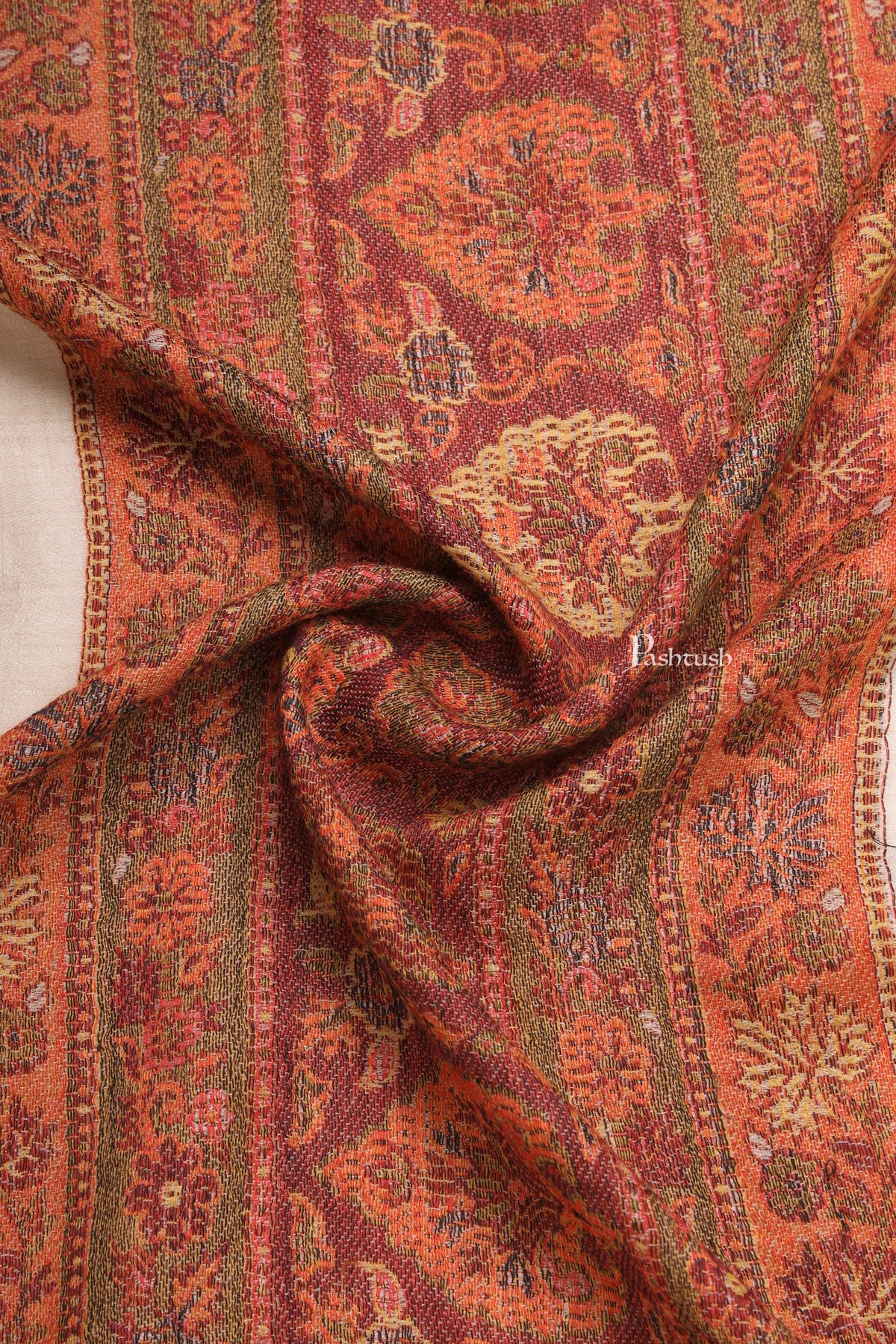 Pashtush India Mens Scarves Stoles and Mufflers Pashtush Mens Extra Fine Wool Stole, Pasiley Palla Design, Beige