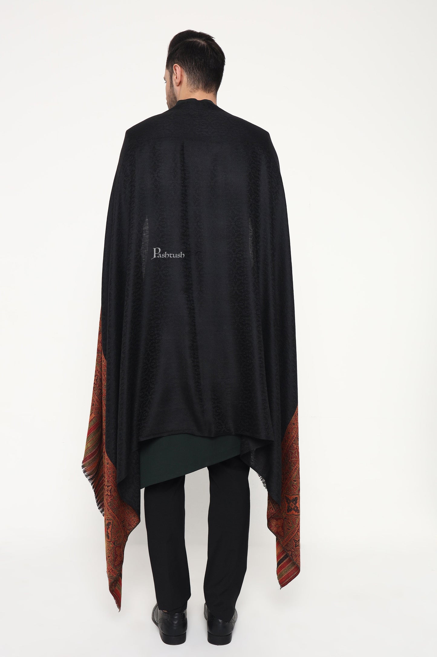 Pashtush India Mens Scarves Stoles and Mufflers Pashtush Mens Extra Fine Wool Stole, Pasiley Palla Design, Black