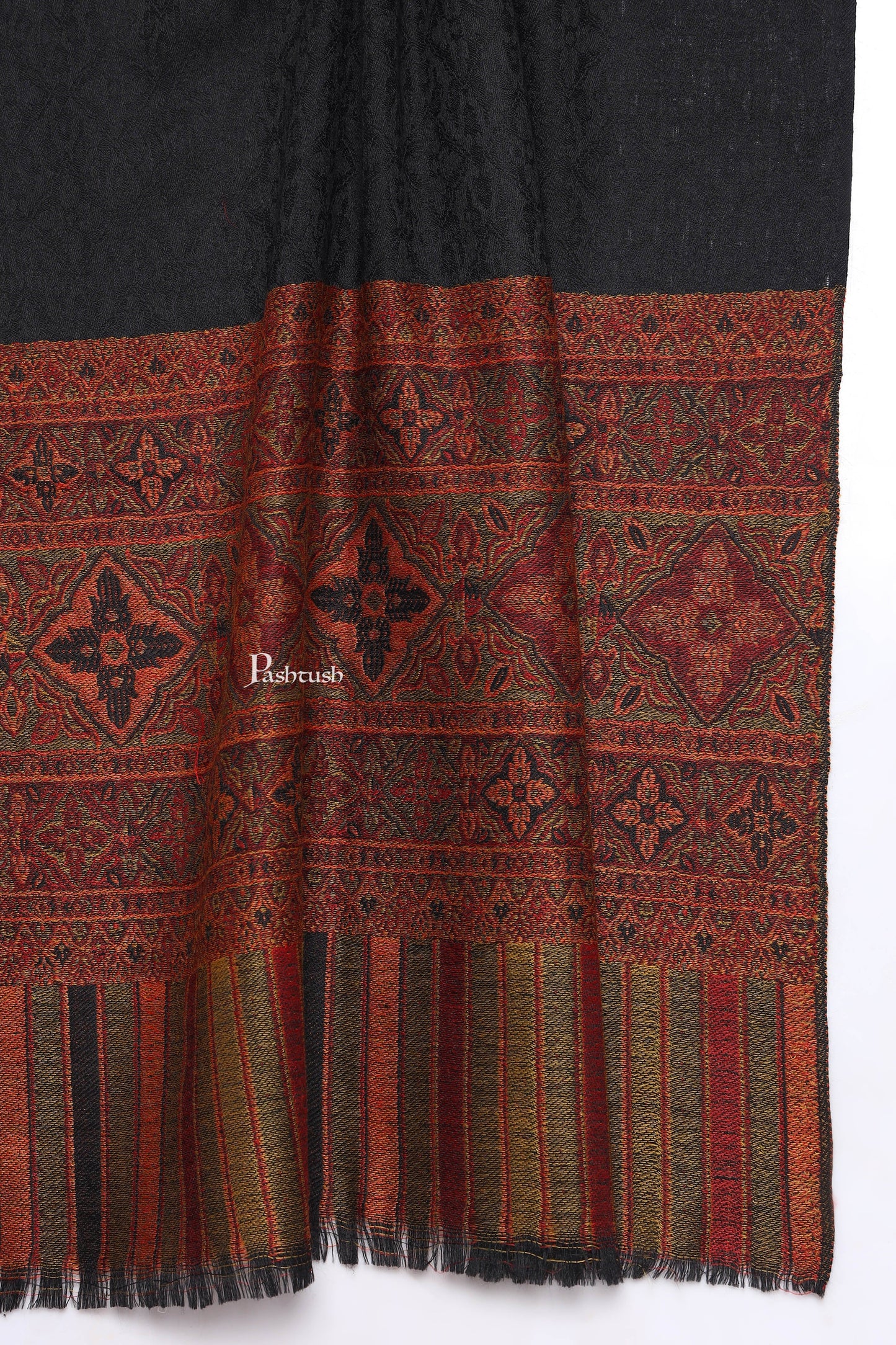 Pashtush India Mens Scarves Stoles and Mufflers Pashtush Mens Extra Fine Wool Stole, Pasiley Palla Design, Black