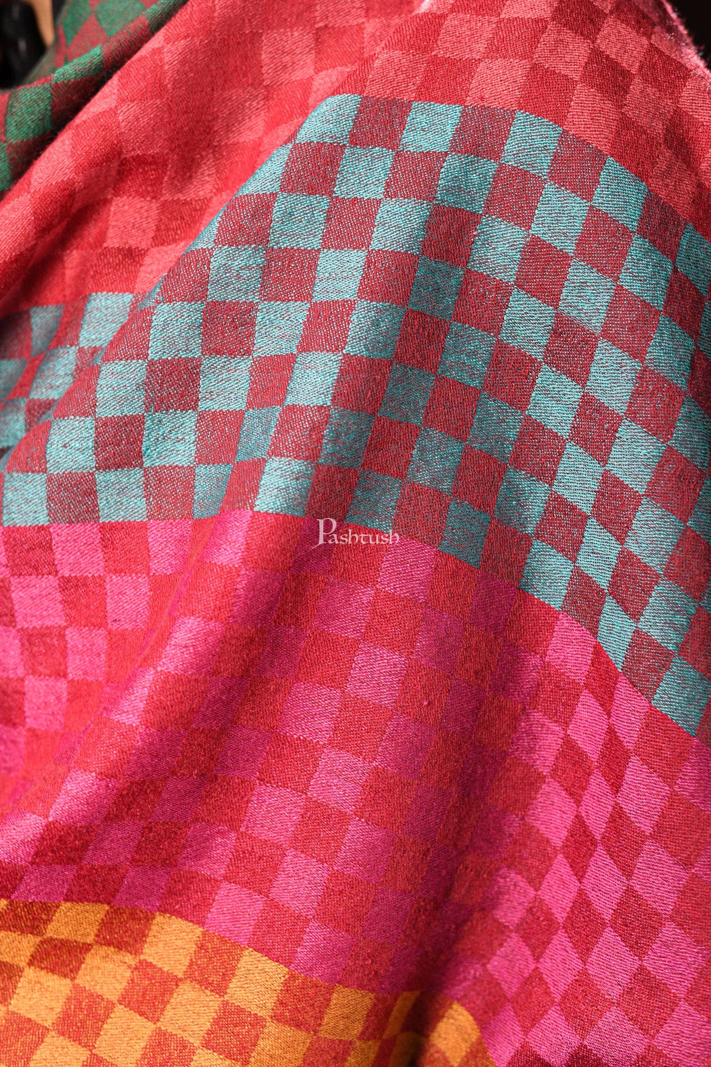 Pashtush India Mens Scarves Stoles and Mufflers Pashtush Mens Extra Fine Wool stole, Reversible checkered design, Multicolour