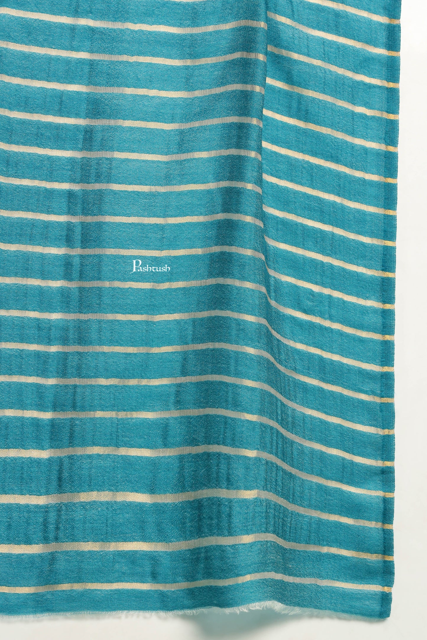 Pashtush India Mens Scarves Stoles and Mufflers Pashtush Mens Extra Fine Wool Stole, Stripe With Zari Design, Blue