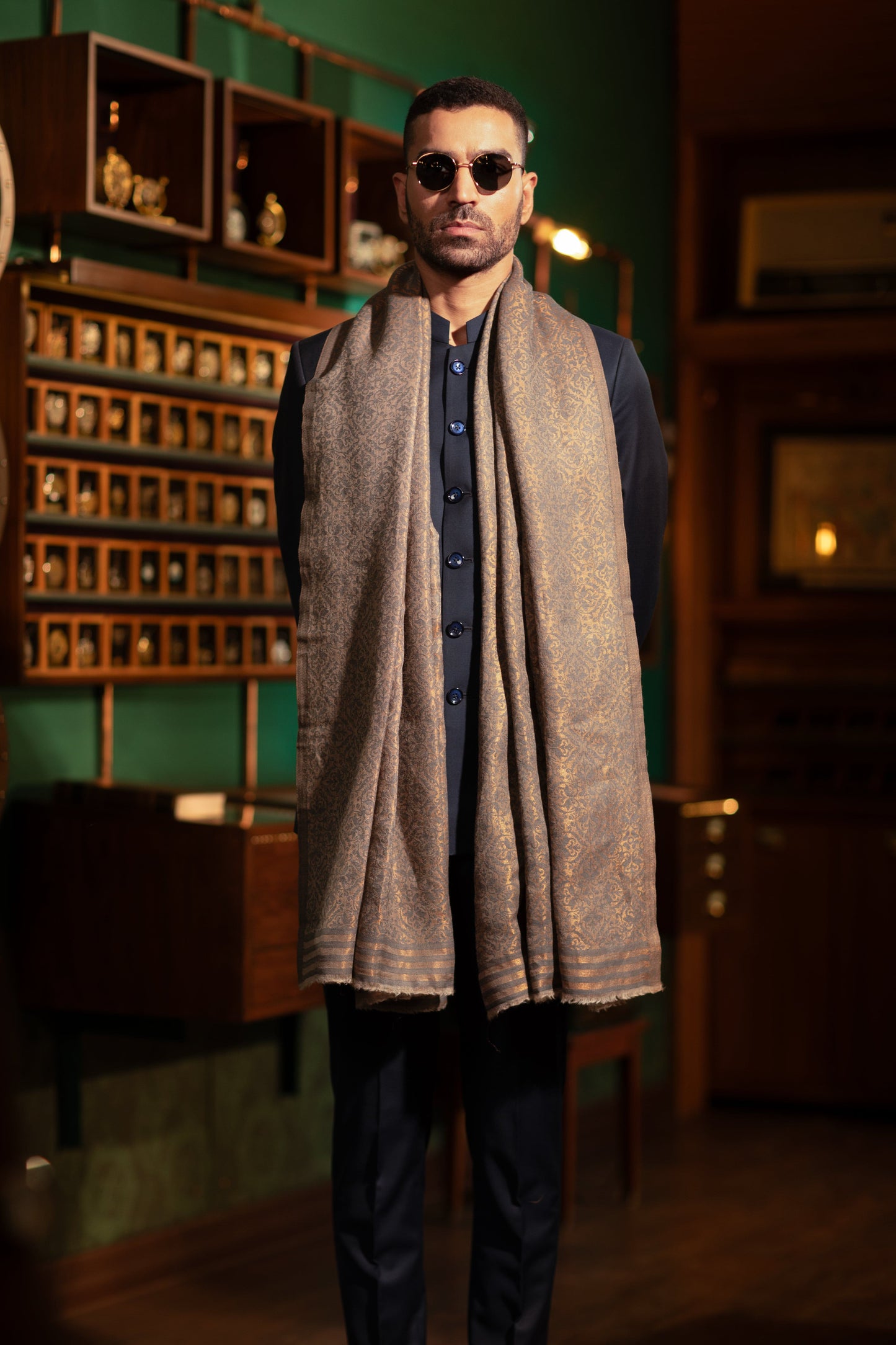 Pashtush India Mens Scarves Stoles and Mufflers Pashtush Mens Extra Fine Wool Stole, Twilight Collection Pasiley Weave Design, Multicolour