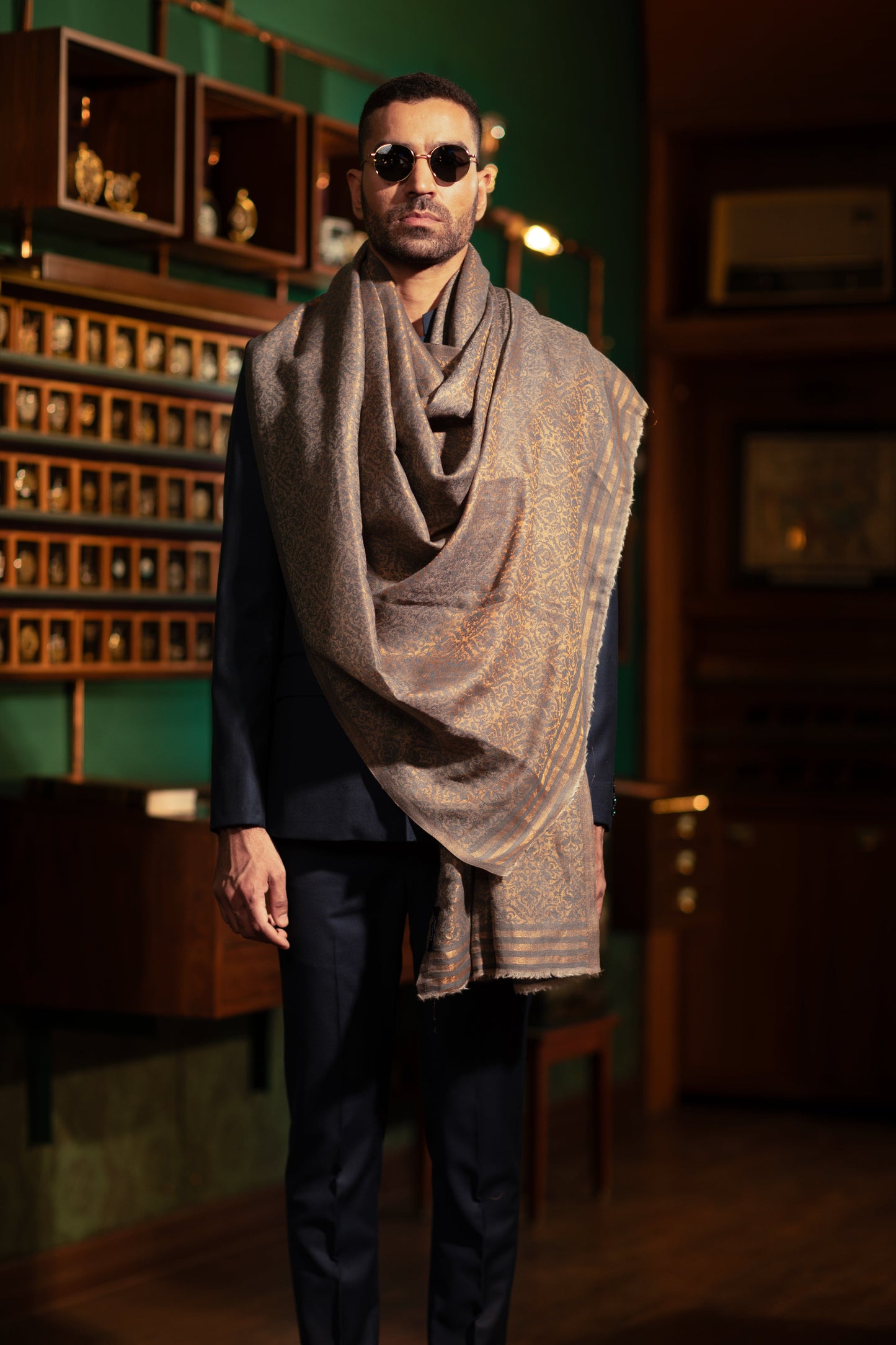 Pashtush India Mens Scarves Stoles and Mufflers Pashtush Mens Extra Fine Wool Stole, Twilight Collection Pasiley Weave Design, Multicolour